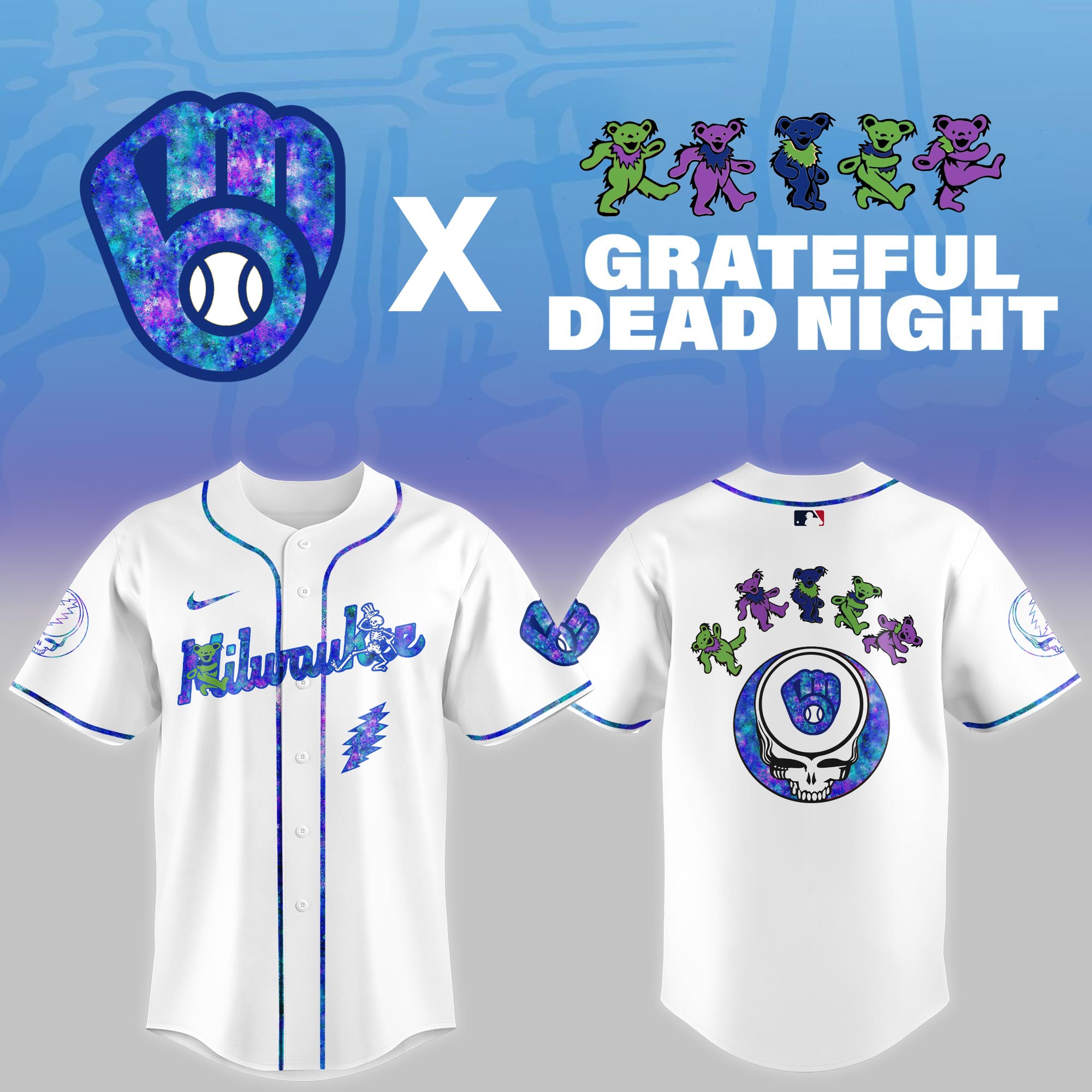 Milwaukee Brewers Mlb X Grateful Dead Theme Night Game Custom Baseball Jersey