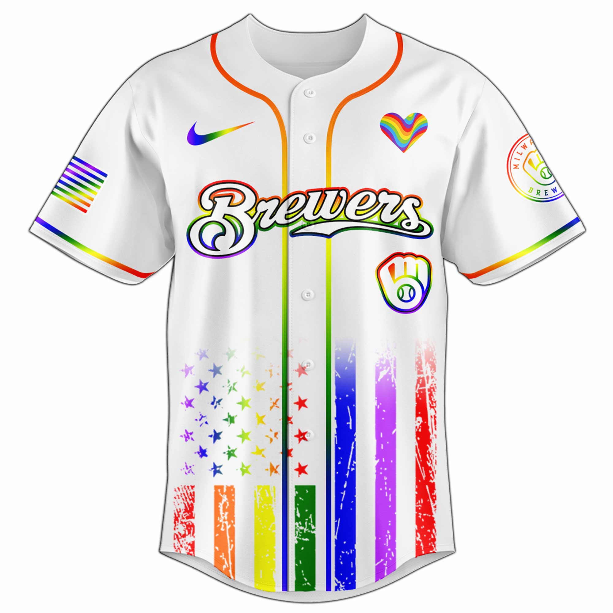 Alternative view of Milwaukee Brewers Mlb X Happy Pride Month Limited Edition Custom Baseball Jersey 2025