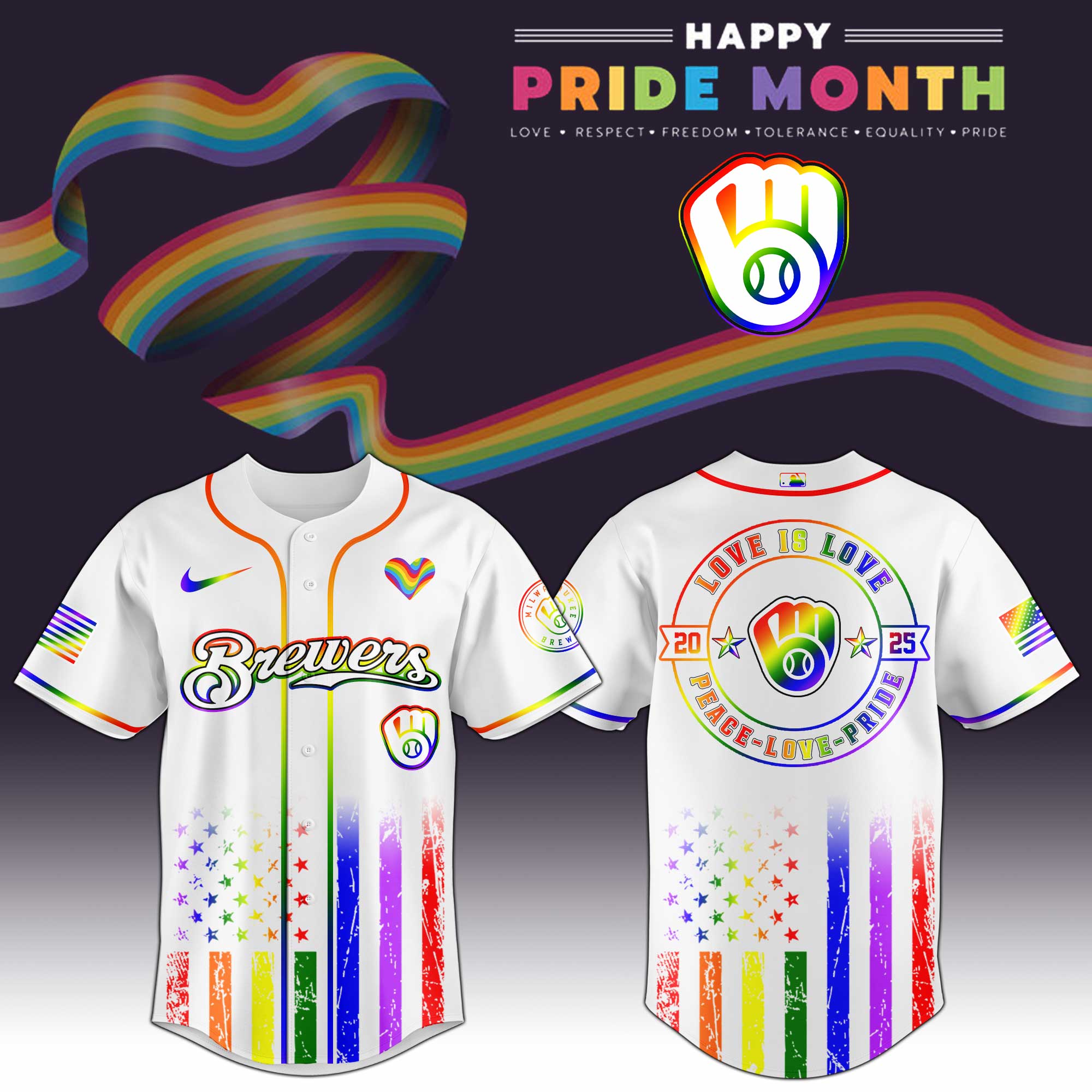 Milwaukee Brewers Mlb X Happy Pride Month Limited Edition Custom Baseball Jersey 2025