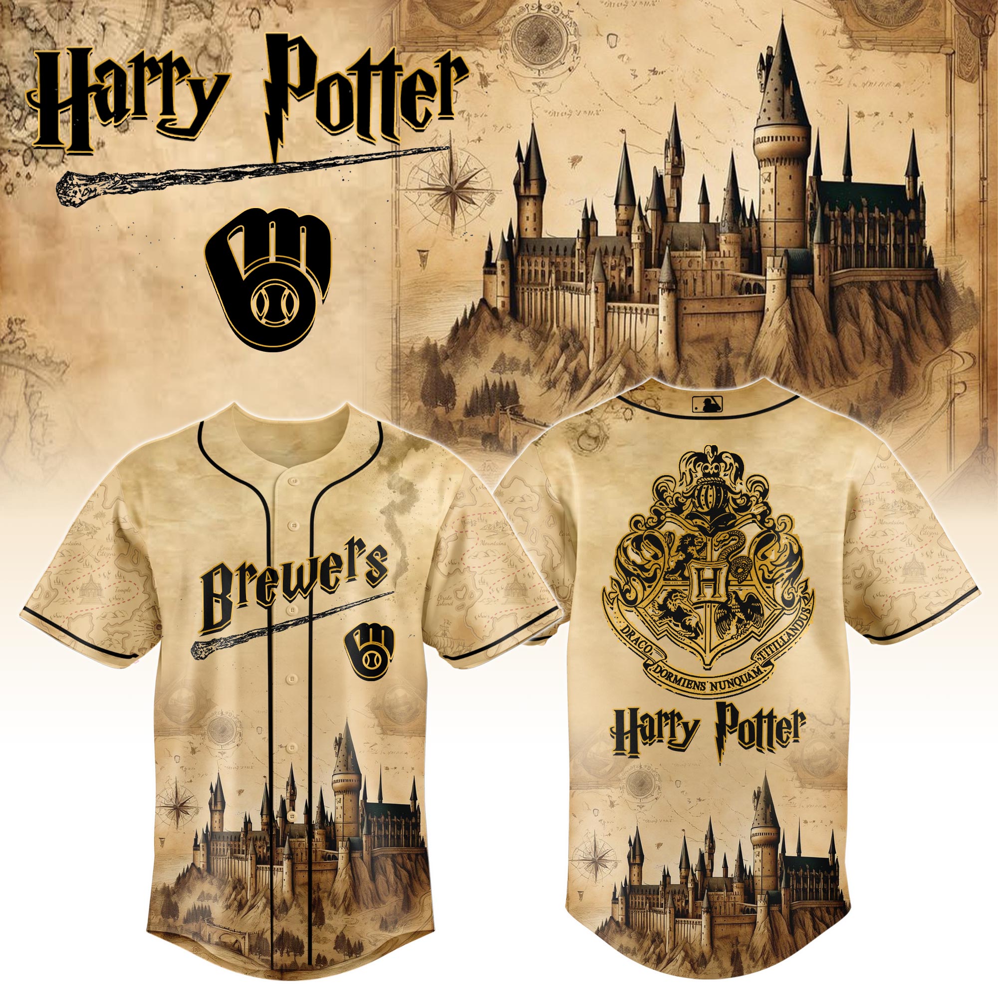 Milwaukee Brewers Mlb X Harry Potter Magic On The Mound Custom Baseball Jersey