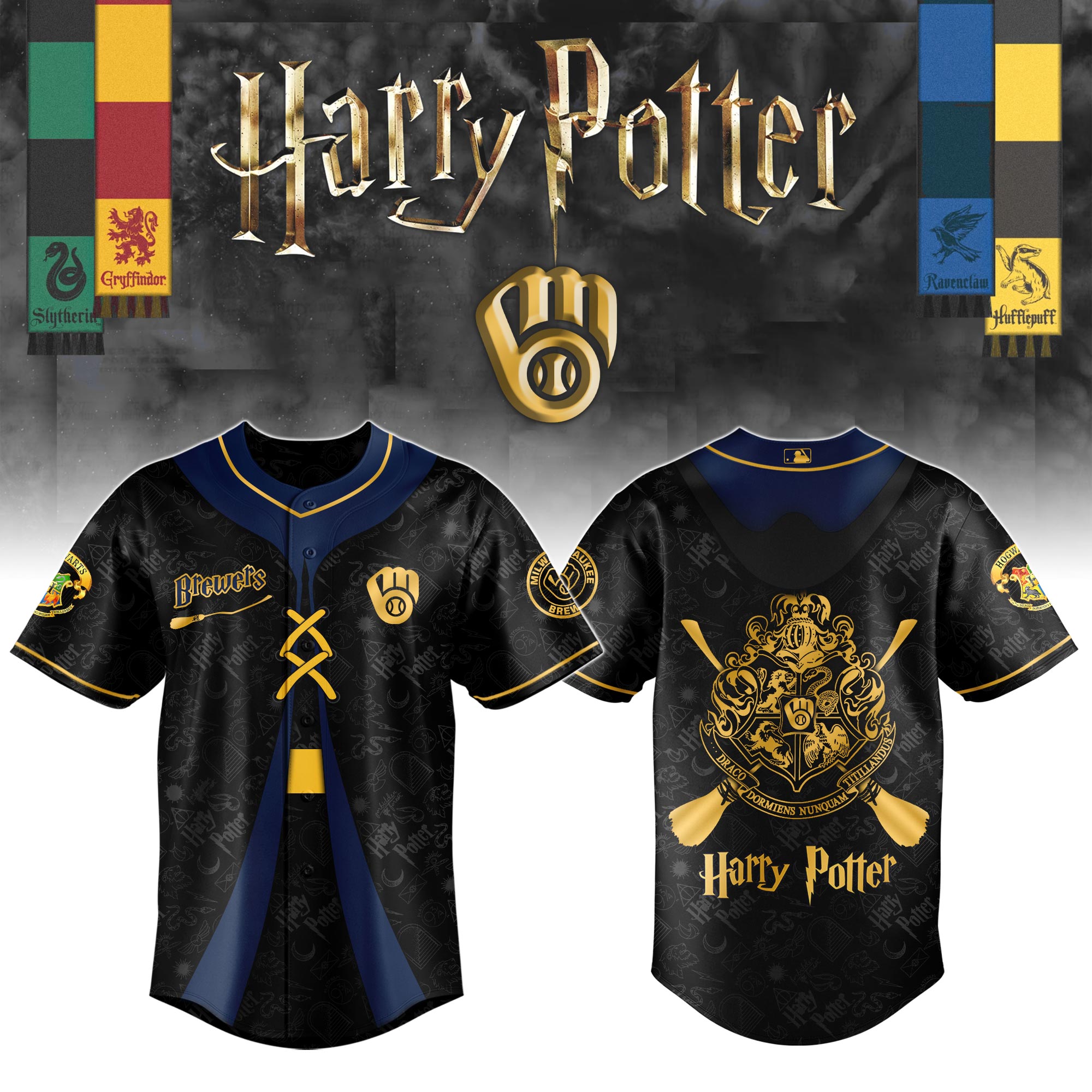 Milwaukee Brewers Mlb X Harry Potter Night Custom Baseball Jersey