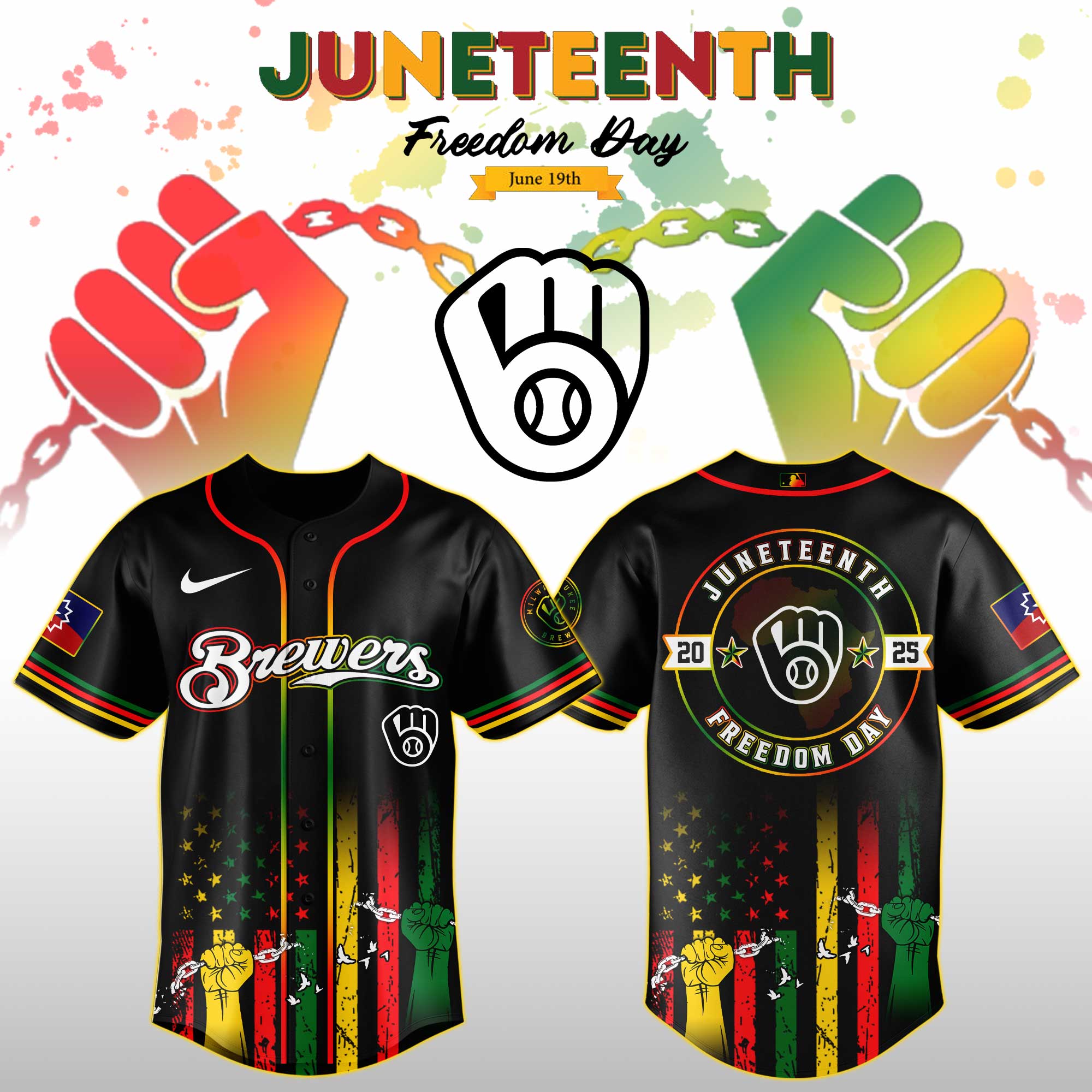 Milwaukee Brewers Mlb X Juneteenth Day Custom Baseball Jersey Edition Custom Baseball Jersey 2025