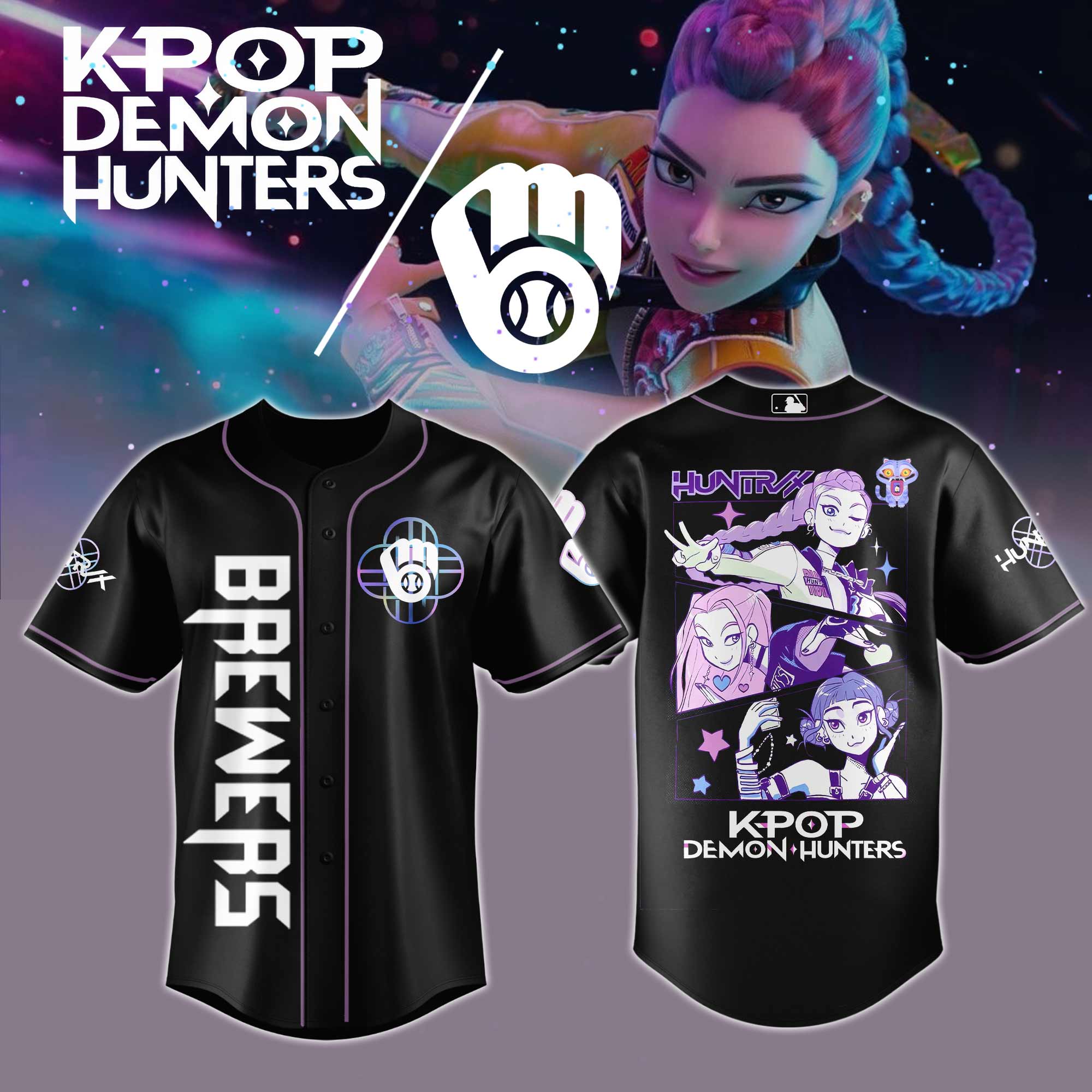 Milwaukee Brewers Mlb X Kpop Demon Hunters Custom Baseball Jersey