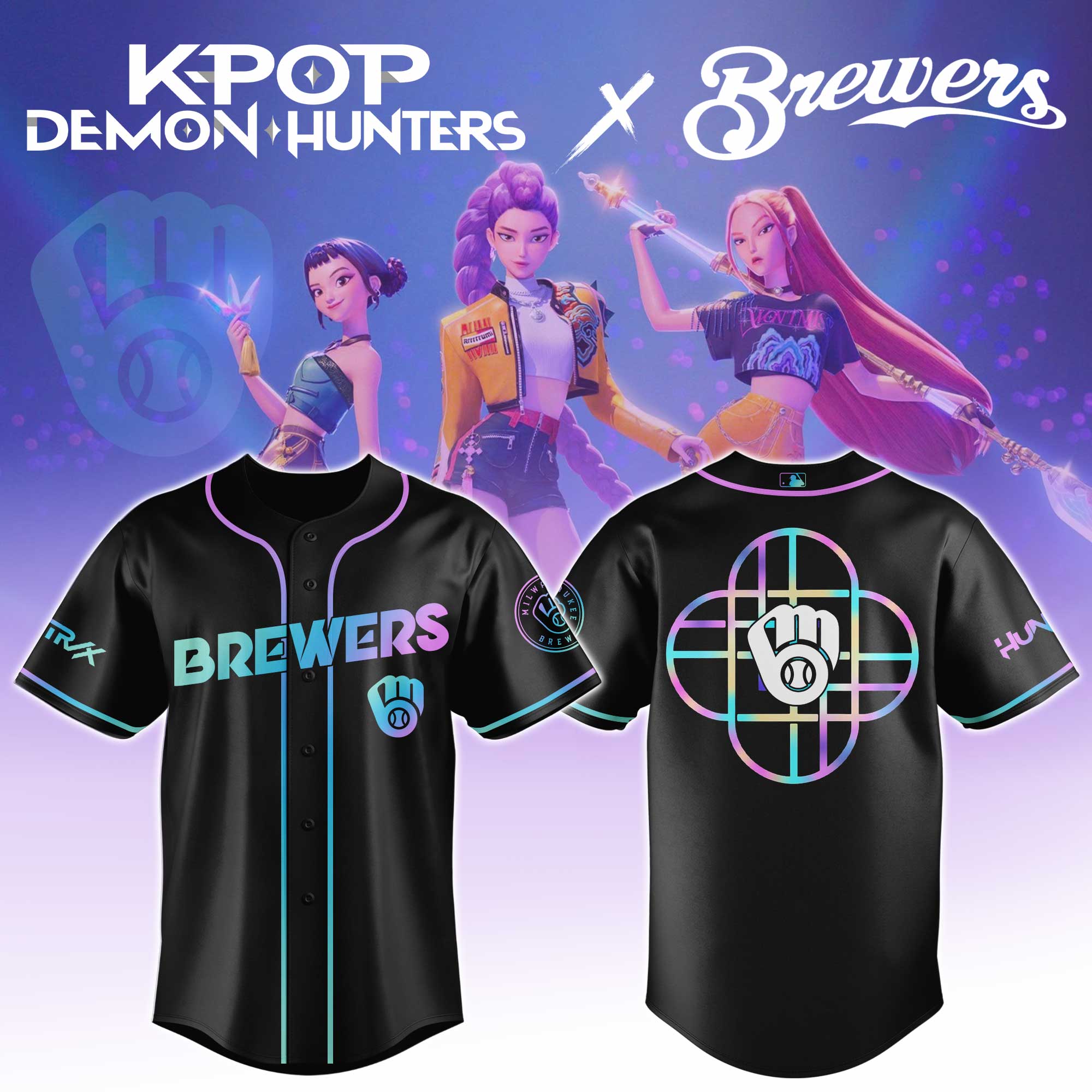 Milwaukee Brewers Mlb X Kpop Demon Hunters Huntrx Custom Baseball Jersey
