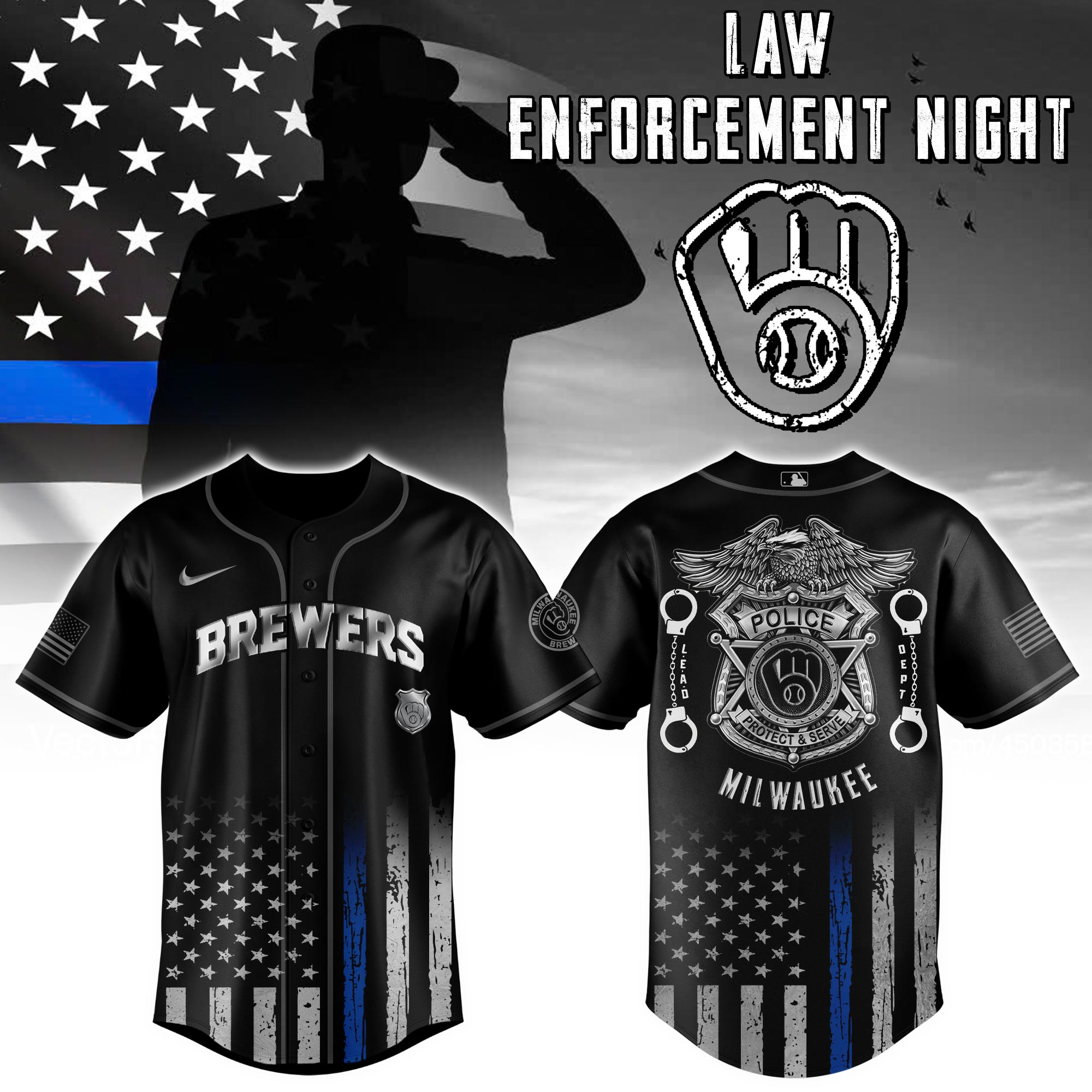 Milwaukee Brewers Mlb X Law Enforcement Night Edition Custom Baseball Jersey 2025