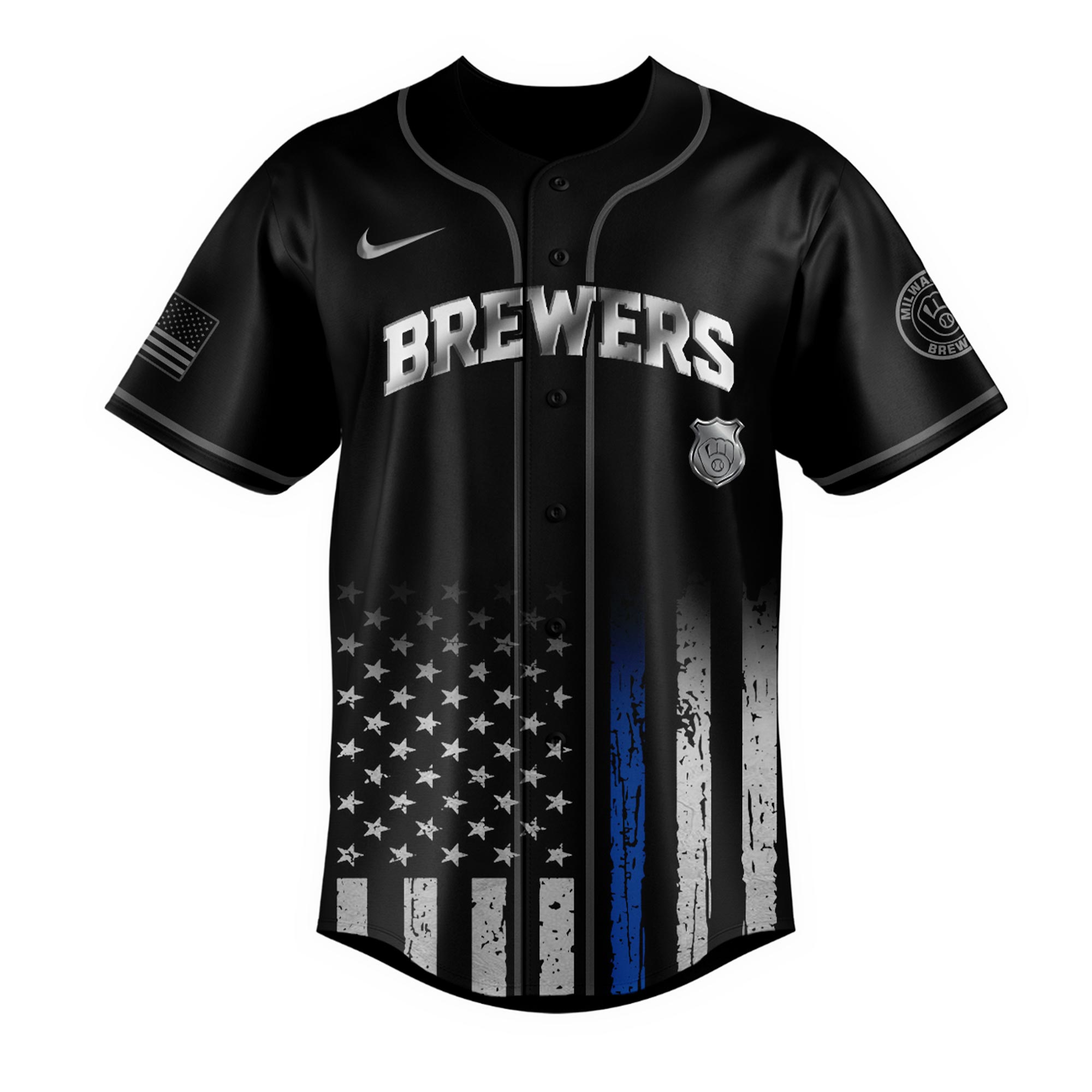 Alternative view of Milwaukee Brewers Mlb X Law Enforcement Night Edition Custom Baseball Jersey 2025