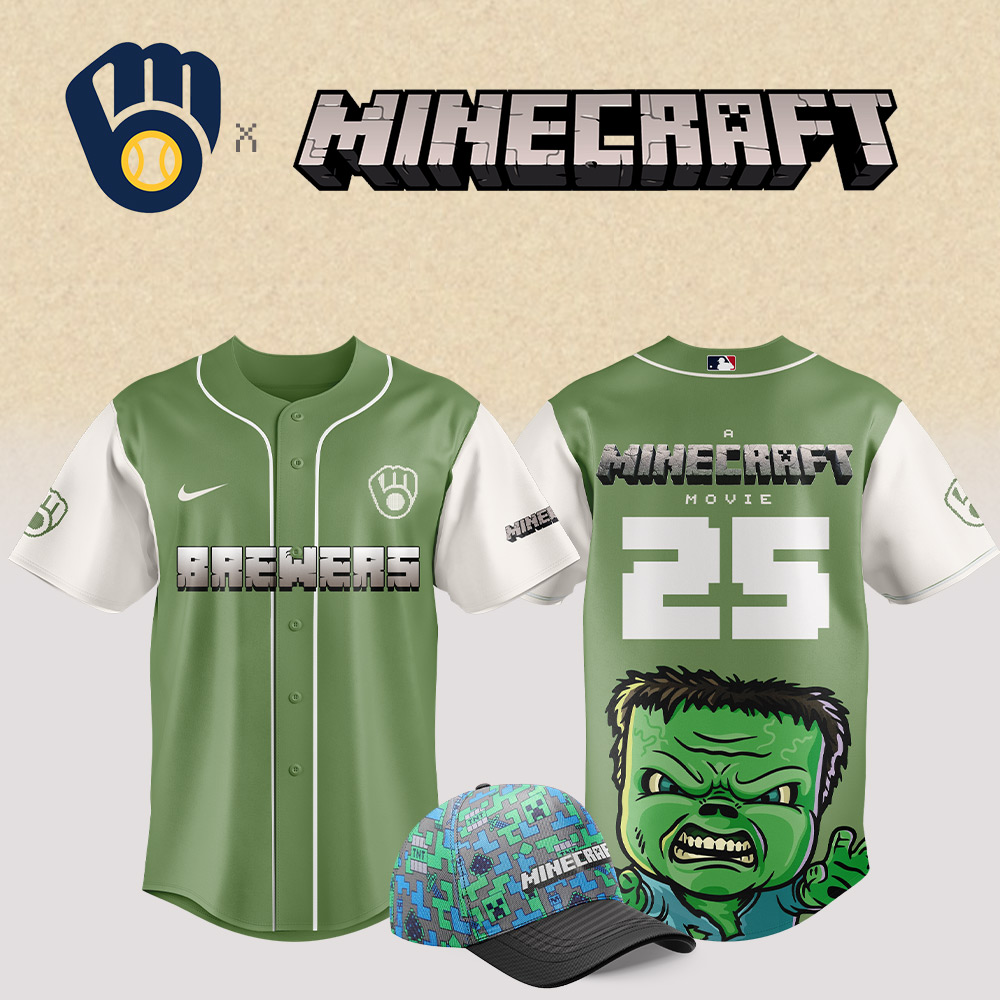 Milwaukee Brewers Mlb X Minecraft Movie Custom Baseball Jersey