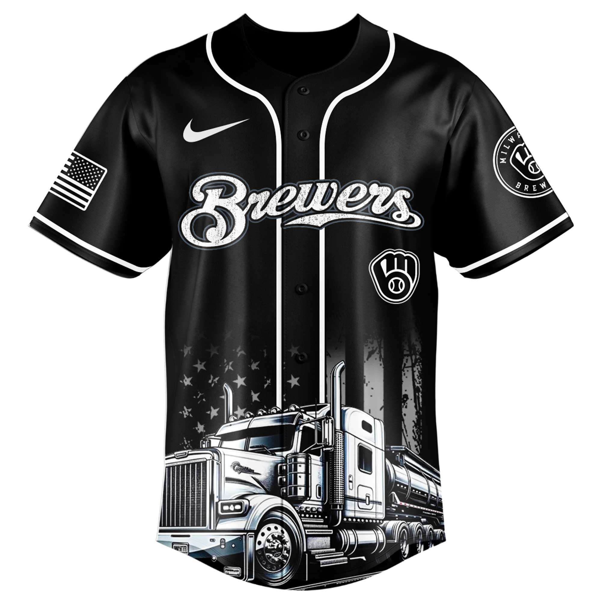 Alternative view of Milwaukee Brewers Mlb X Nation Truck Driver Appreciation Week Limited Edition Custom Baseball Jersey 2025