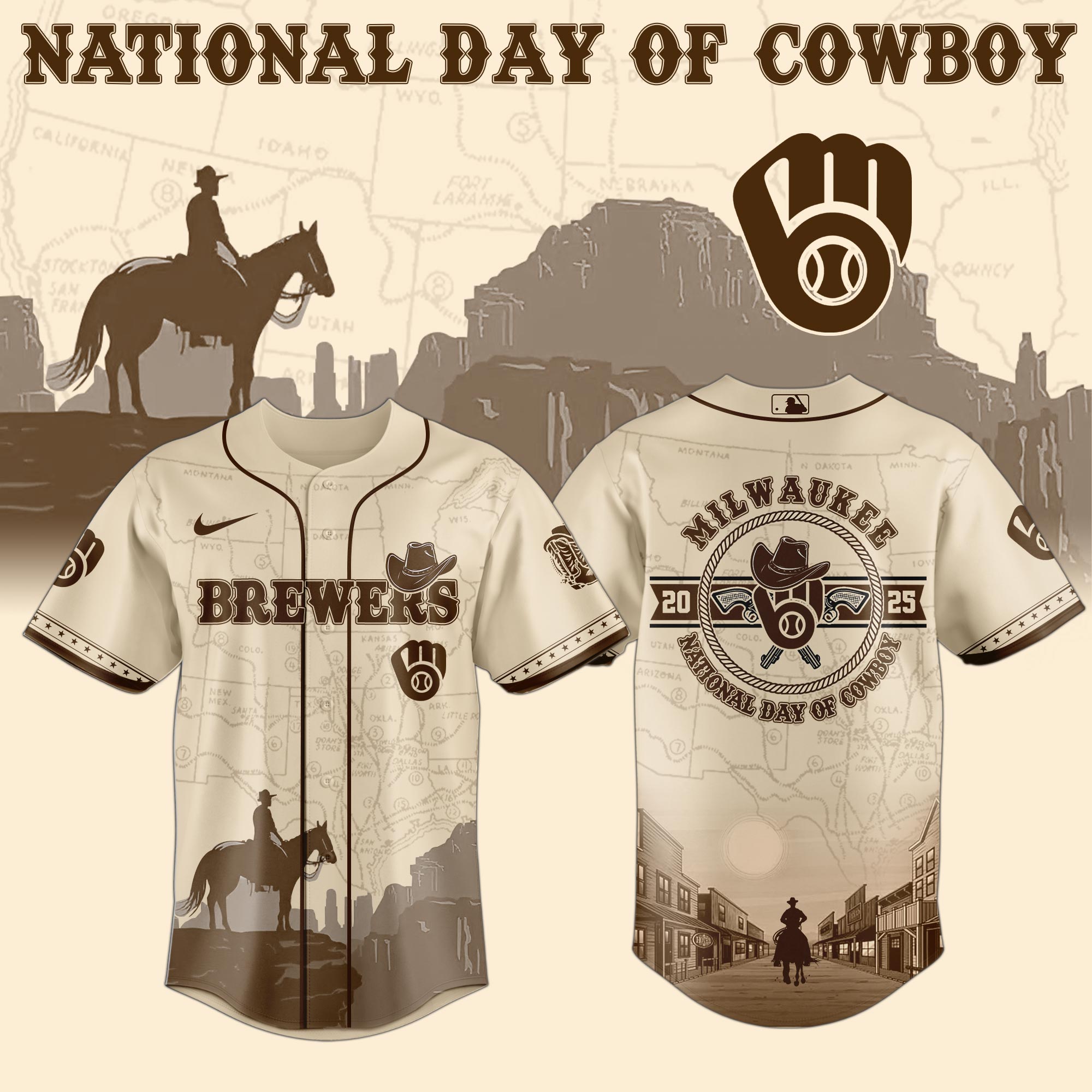 Milwaukee Brewers Mlb X National Day Of Cowboy Custom Baseball Jersey