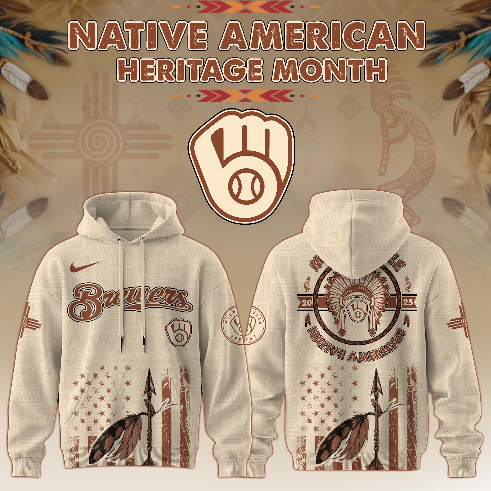 Milwaukee Brewers Mlb X Native American Heritage Month Mlb Collaboration Custom Hoodie
