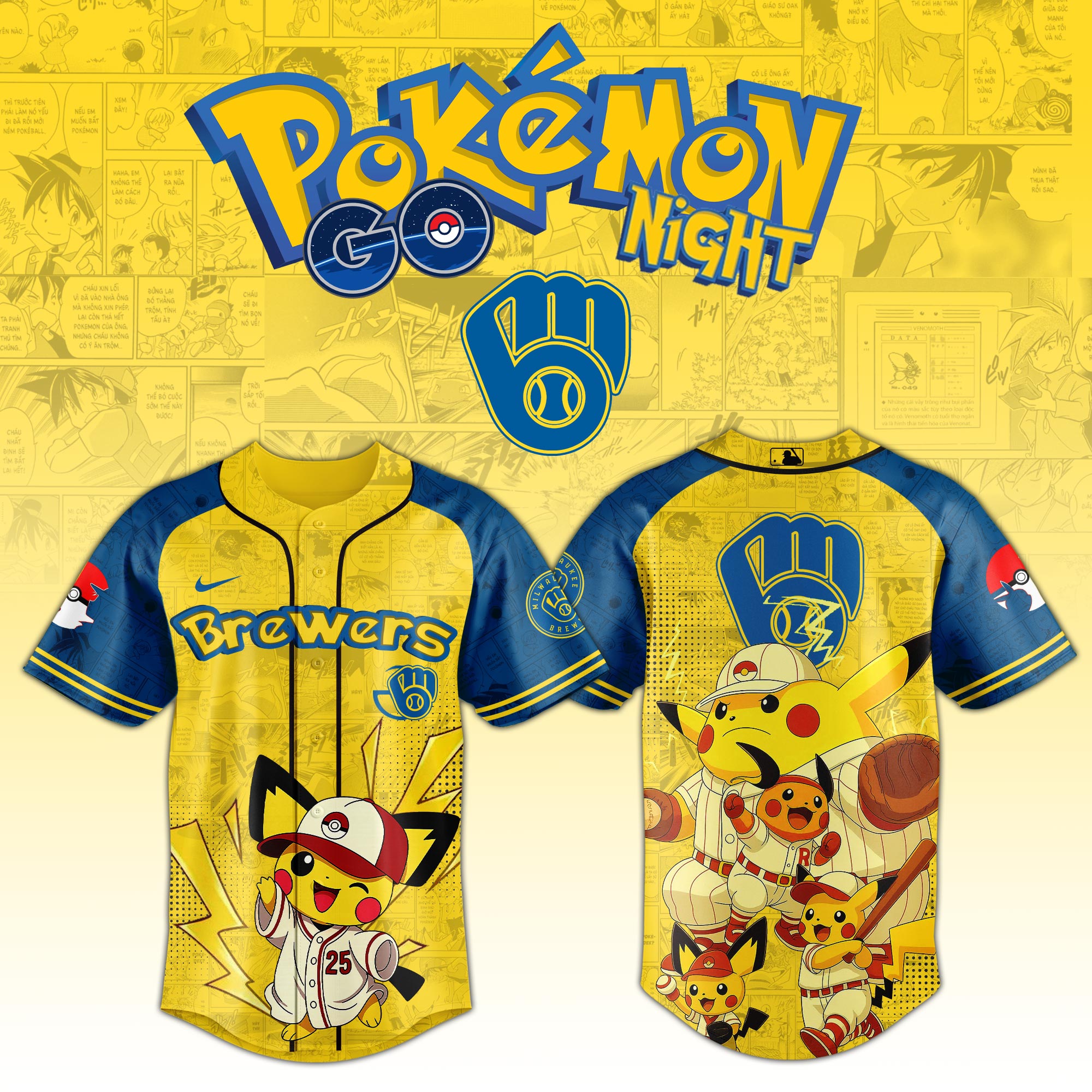 Milwaukee Brewers Mlb X Pokemon Pikachu Family Custom Baseball Jersey