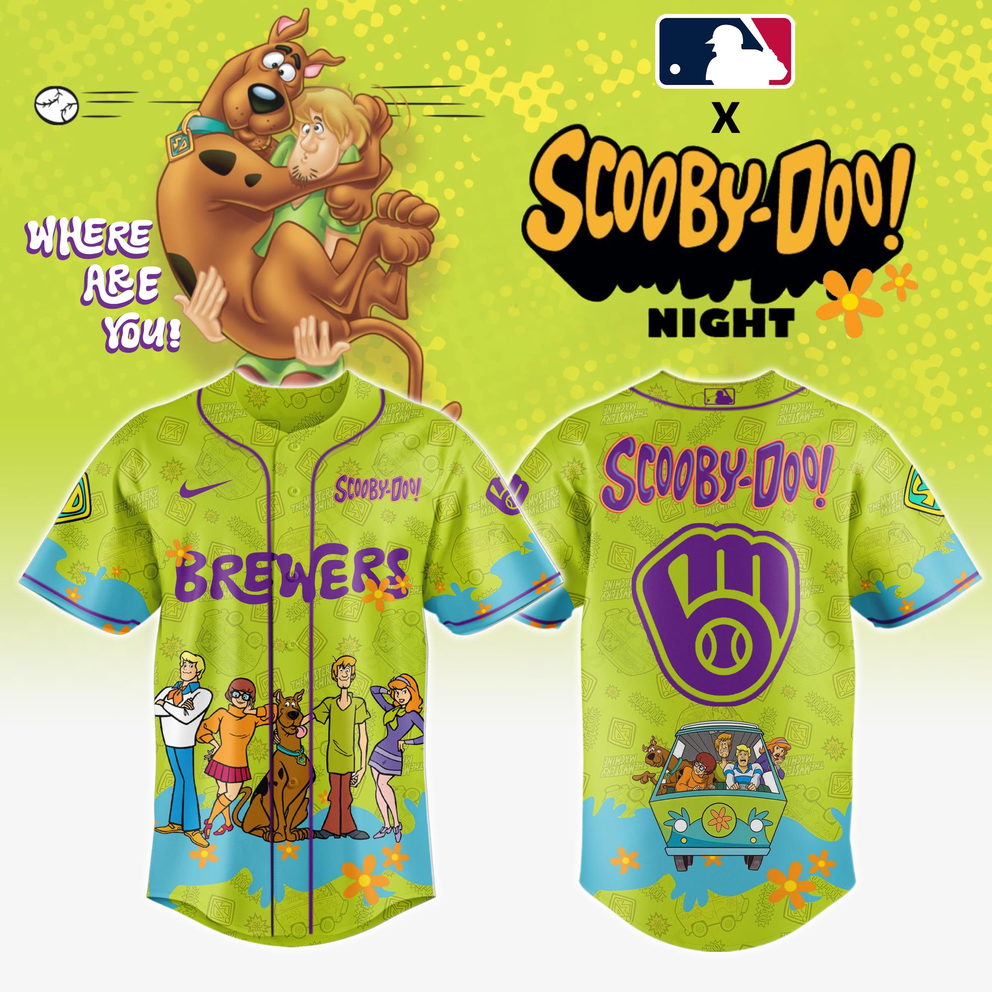 Milwaukee Brewers Mlb X Scooby Doo Custom Baseball Jersey
