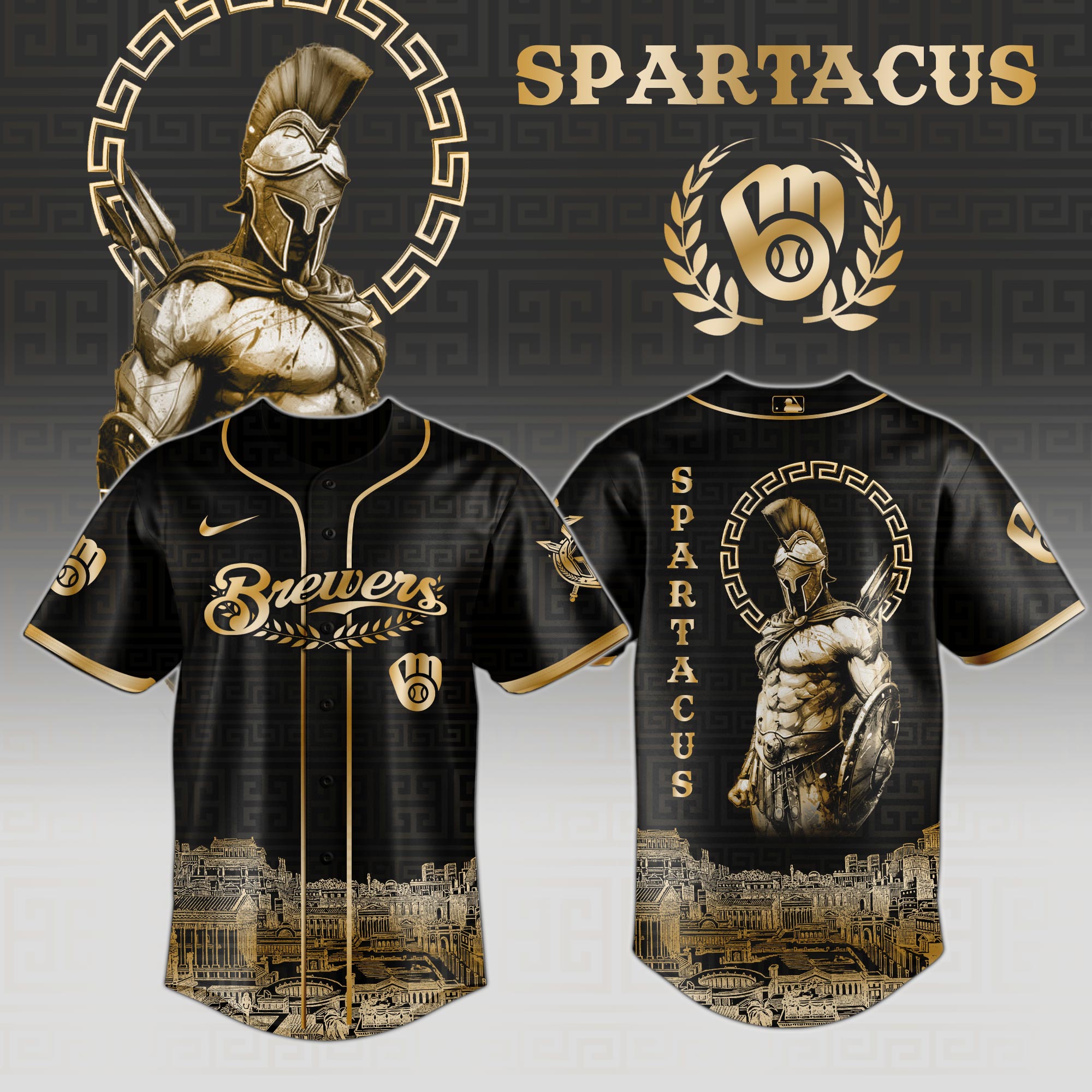 Milwaukee Brewers Mlb X Spartacus Glory Of The Arena Power Of The Game Custom Baseball Jersey