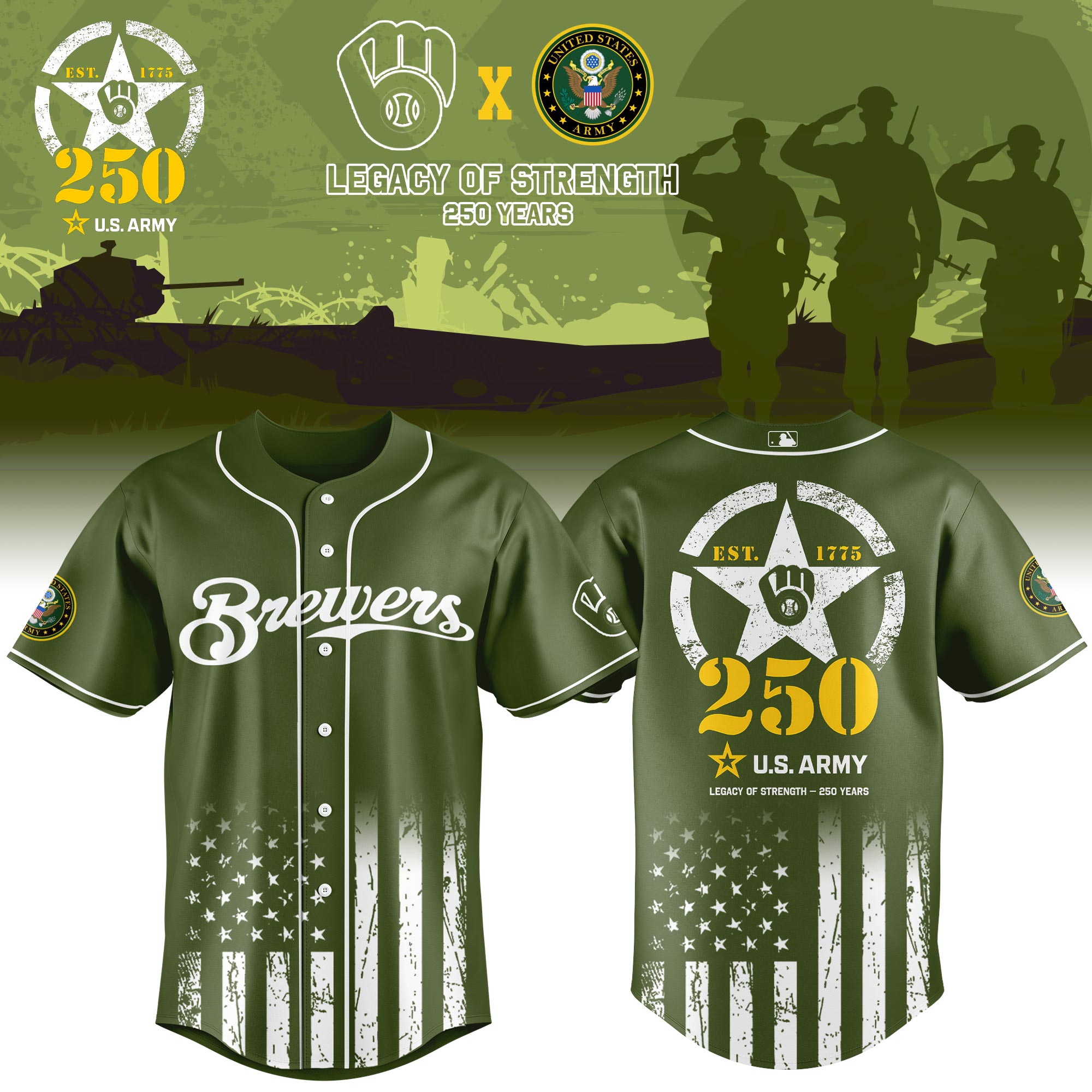 Milwaukee Brewers Mlb X Usa Legacy Of Strength Custom Baseball Jersey