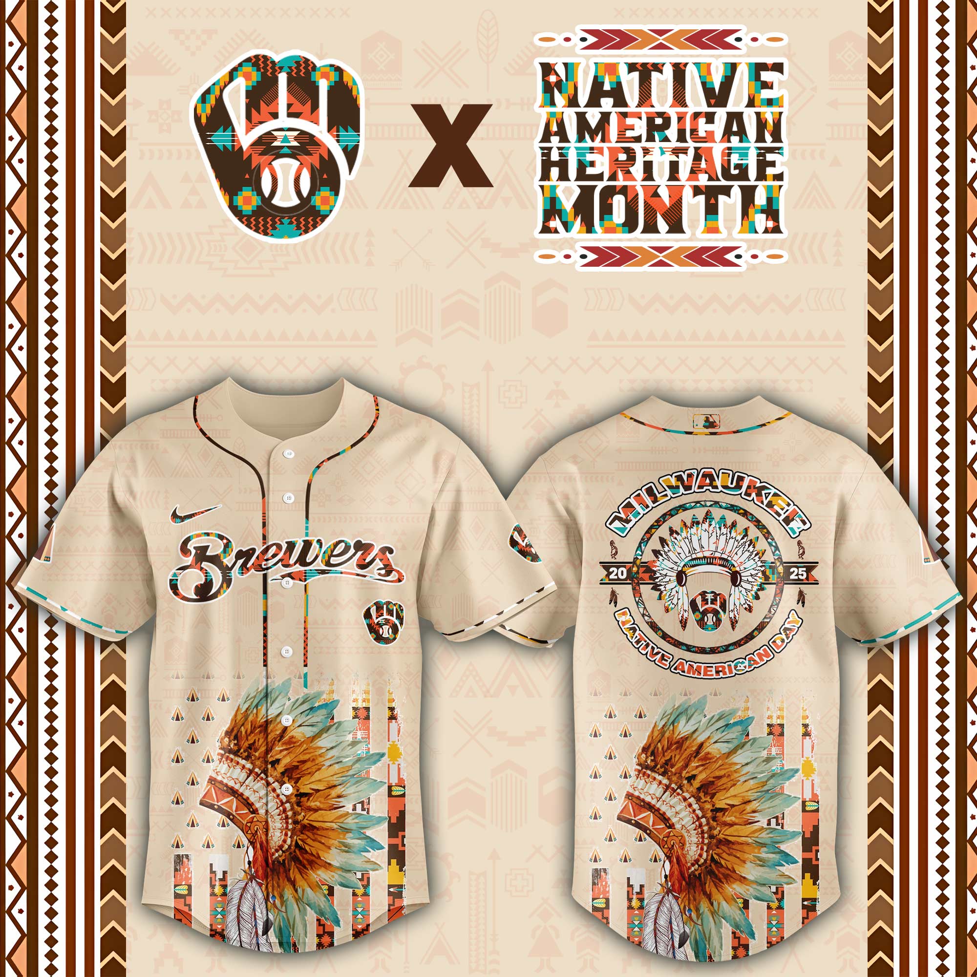 Milwaukee Brewers Native American Heritage Month Custom Baseball Jersey