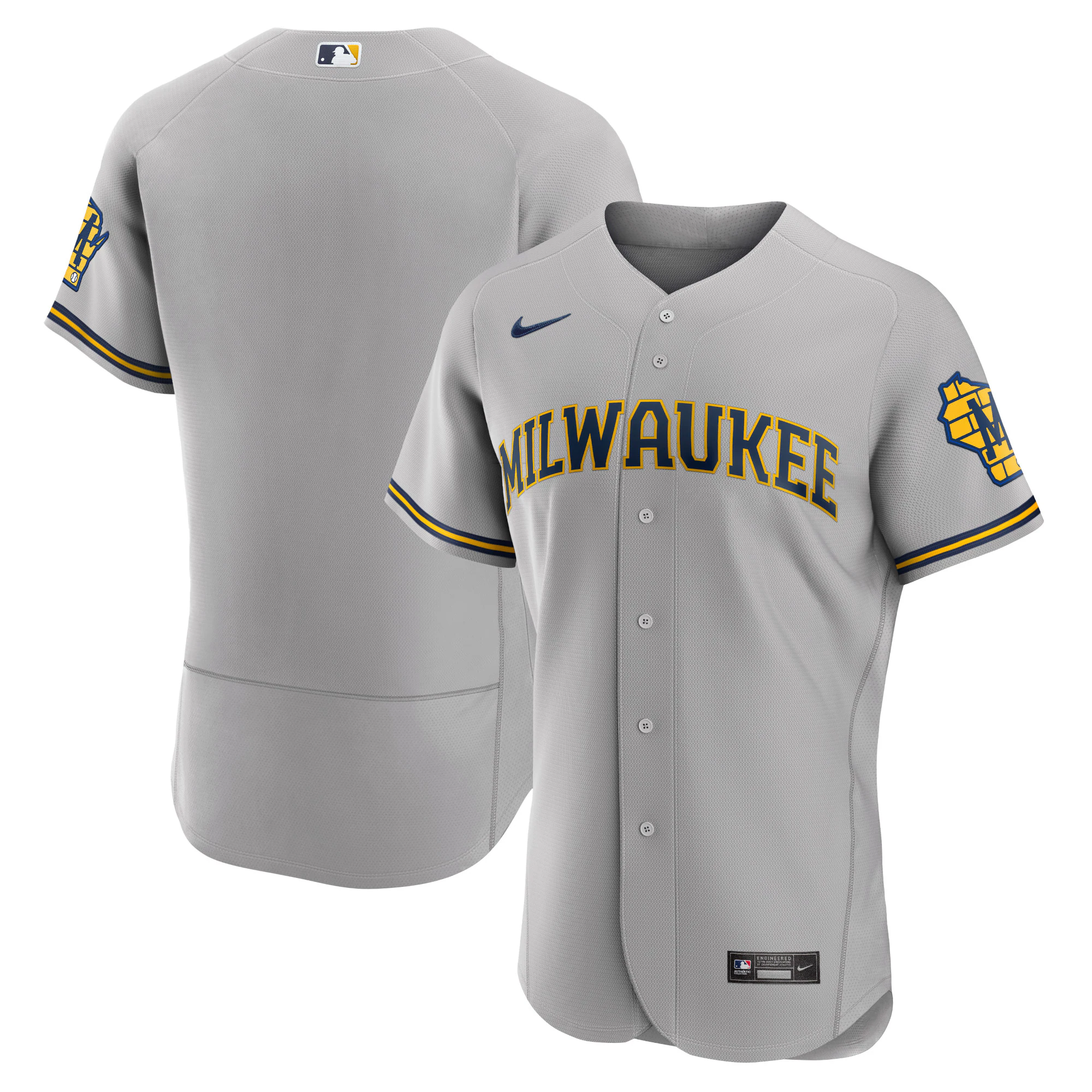 Milwaukee Brewers Road Authentic Team Logo Baseball Jersey – Gray