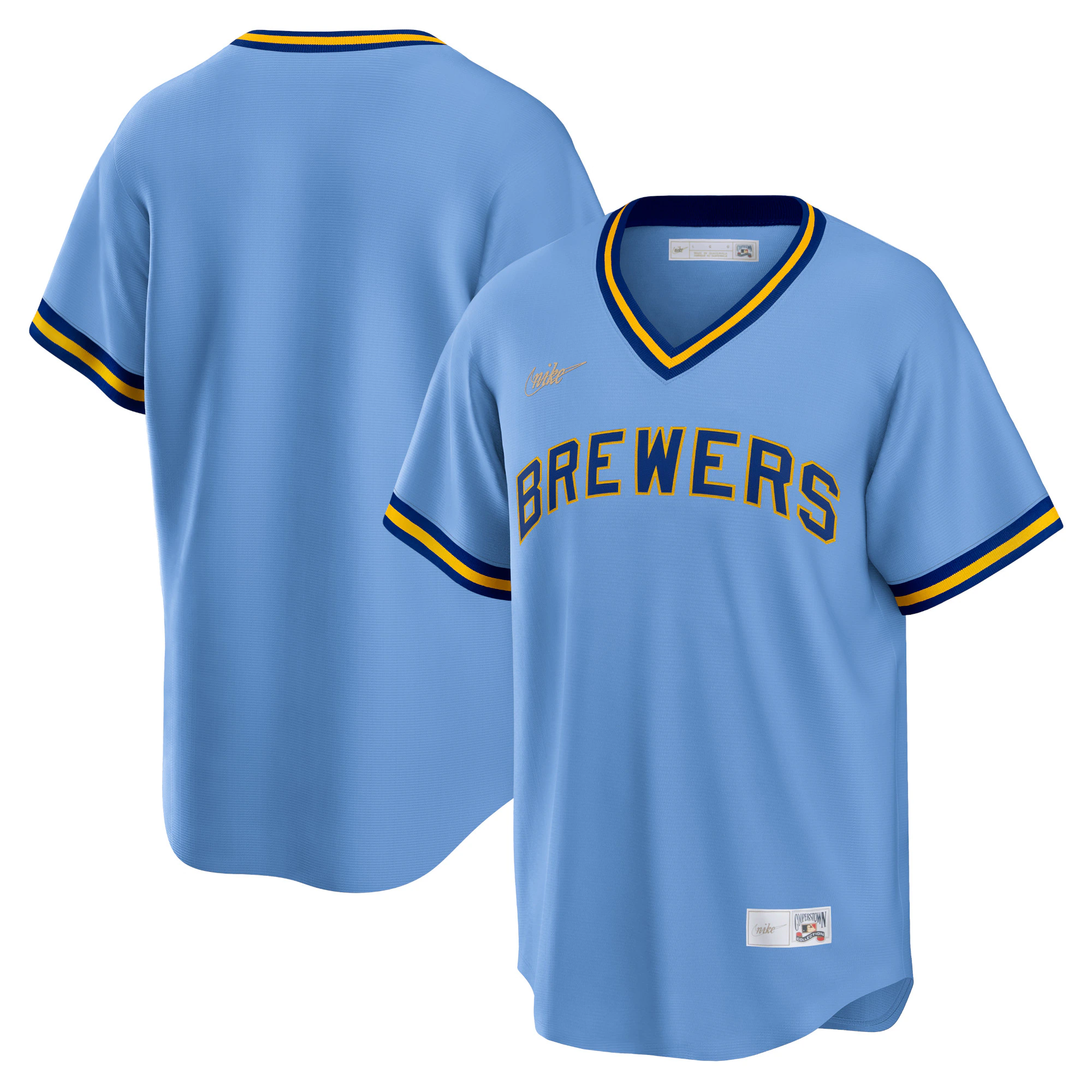 Milwaukee Brewers Road Cooperstown Collection Team Baseball Jersey – Powder Blue