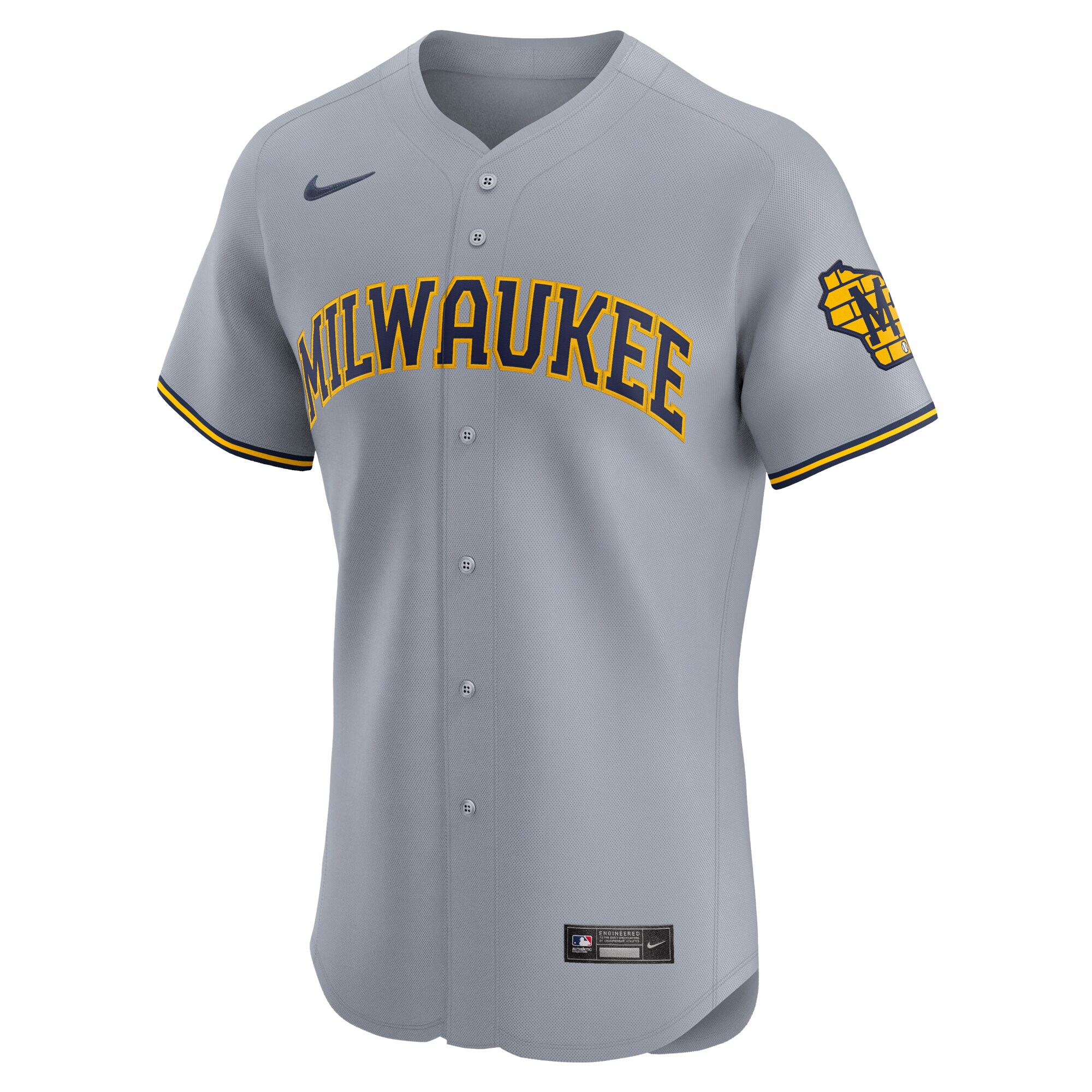 Alternative view of Milwaukee Brewers Road Vapor Premier Elite Patch Baseball Jersey - Gray