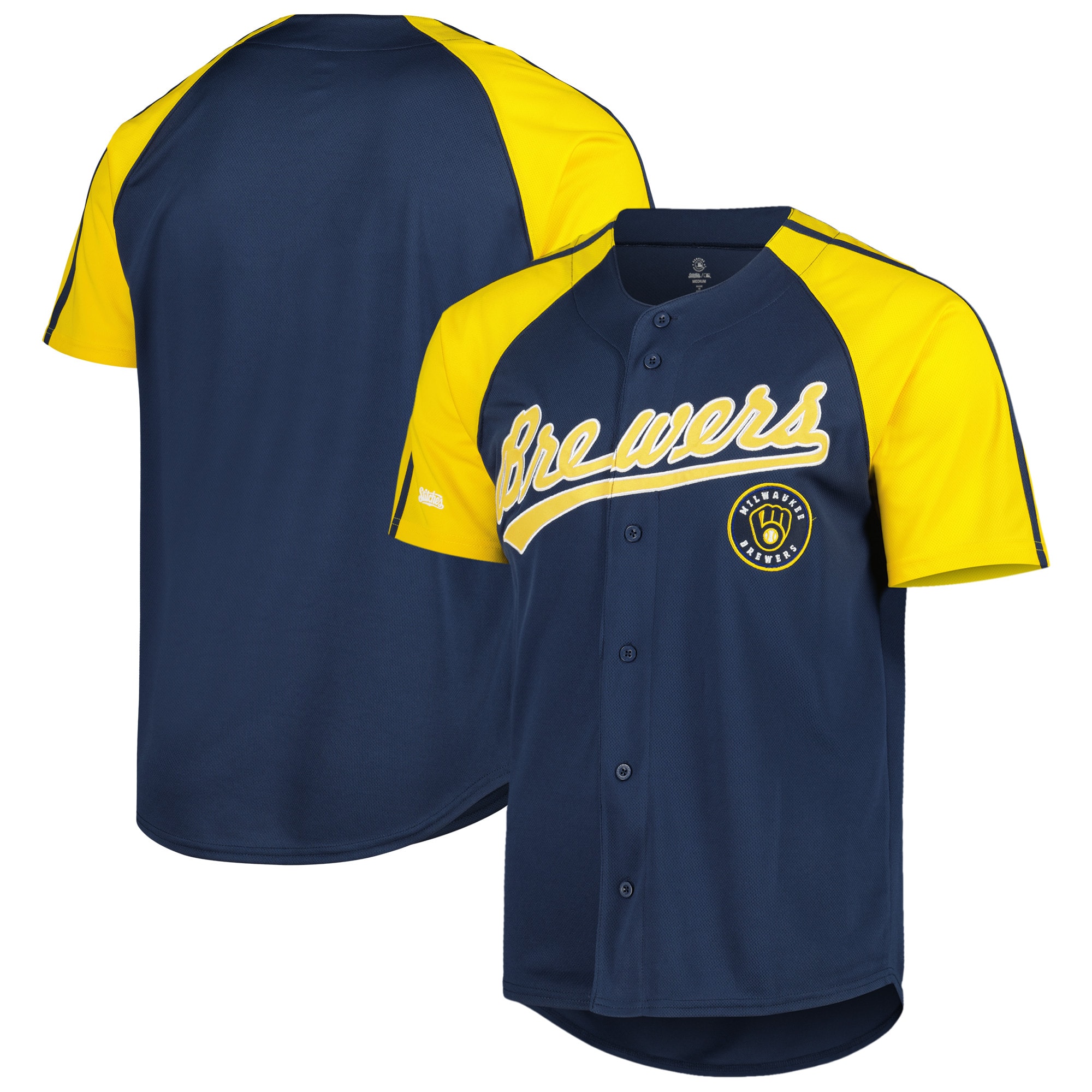 Milwaukee Brewers Stitches Button-down Raglan Fashion Baseball Jersey – Navy