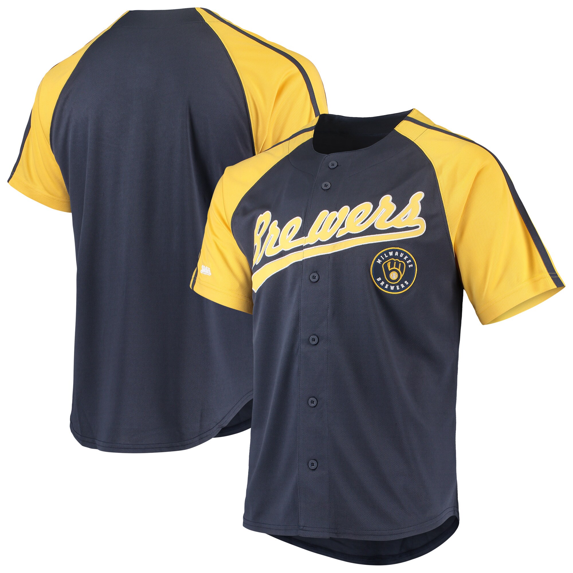 Alternative view of Milwaukee Brewers Stitches Button-down Raglan Replica Baseball Jersey – Navy