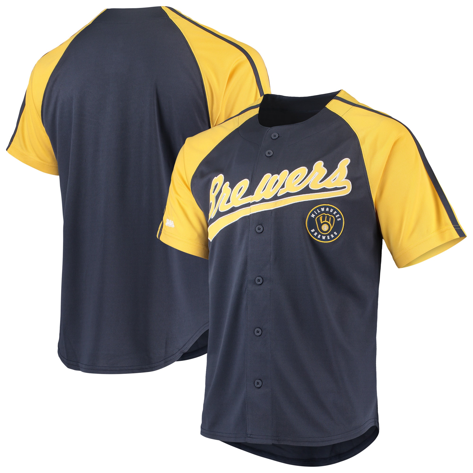 Milwaukee Brewers Stitches Button-down Raglan Replica Baseball Jersey – Navy