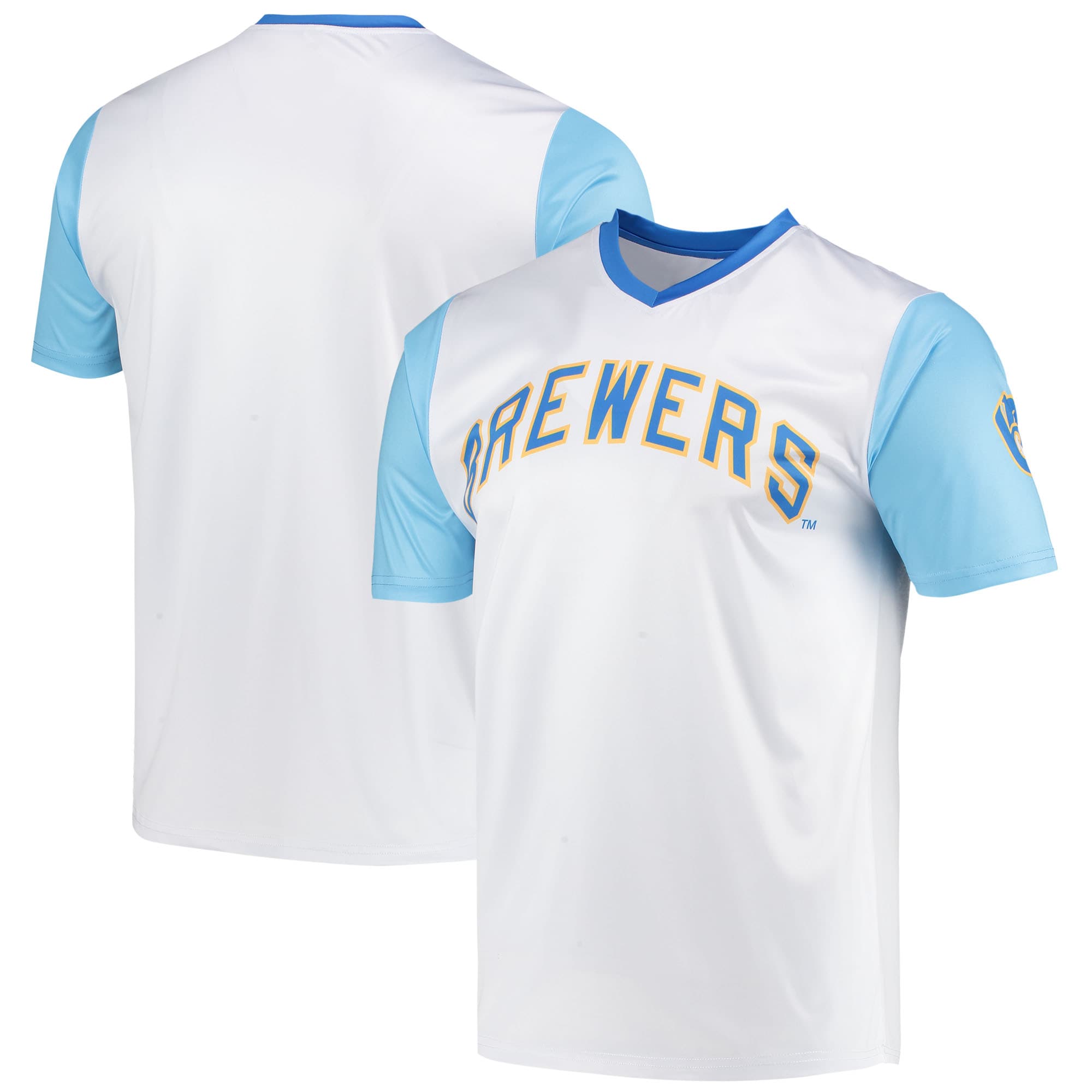 Milwaukee Brewers Stitches Cooperstown Collection Wordmark V-neck Baseball Jersey - White