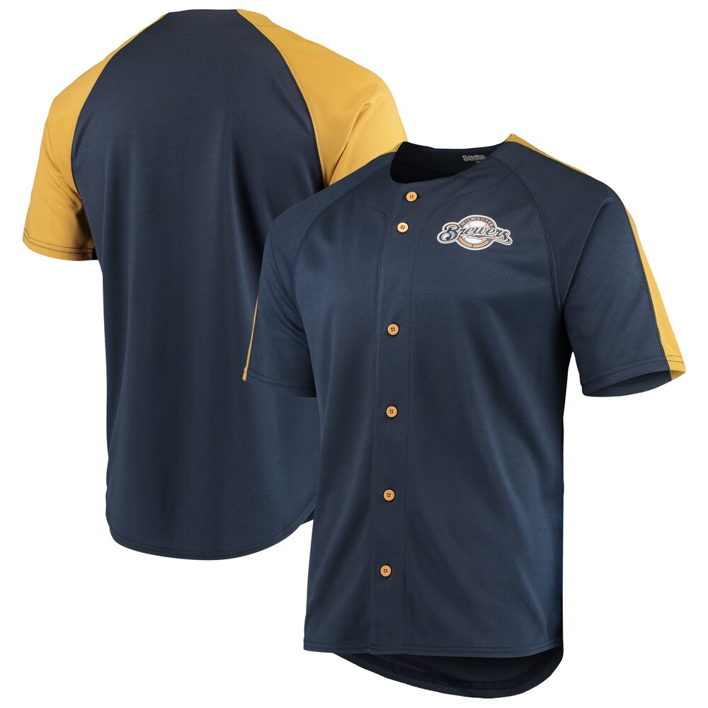 Milwaukee Brewers Stitches Logo Button-up Baseball Jersey - Navy