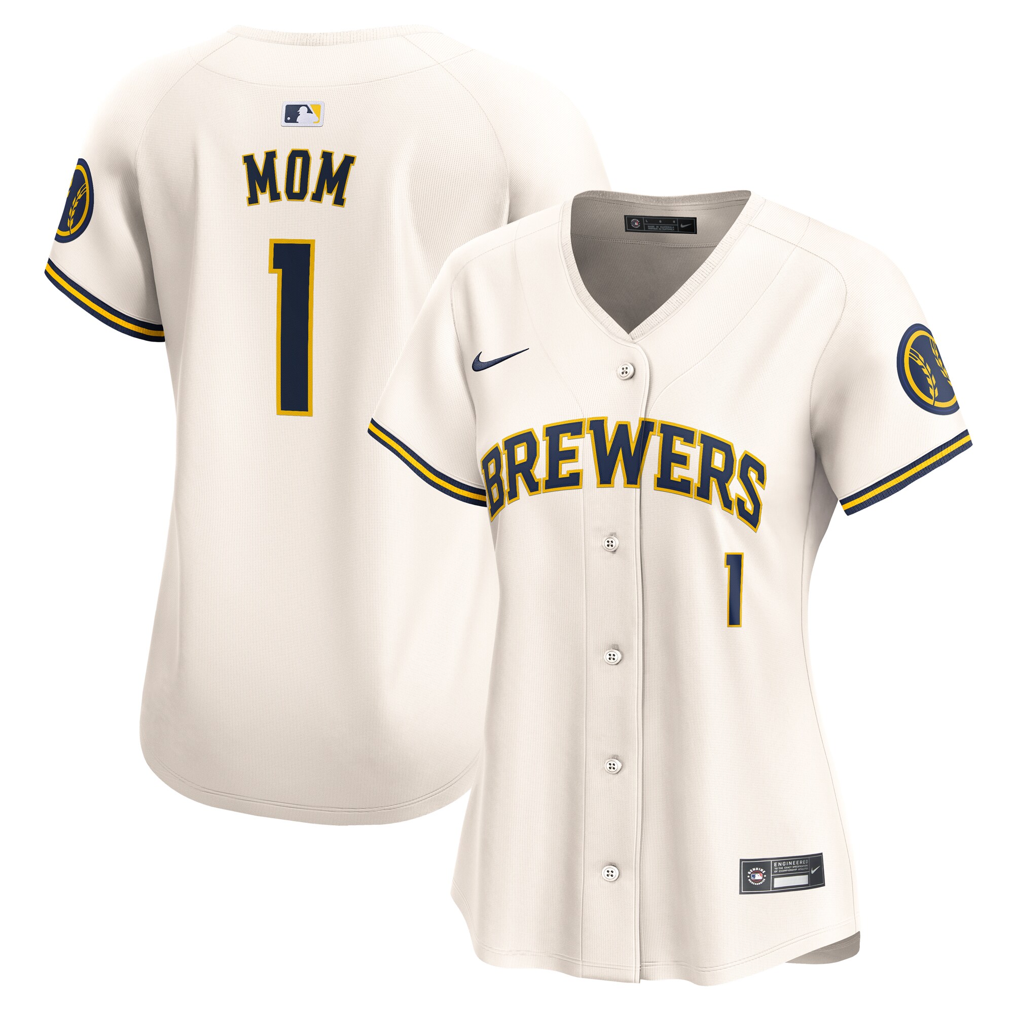 Milwaukee Brewers Women's #1 Mom Home Limited Baseball Jersey - Cream