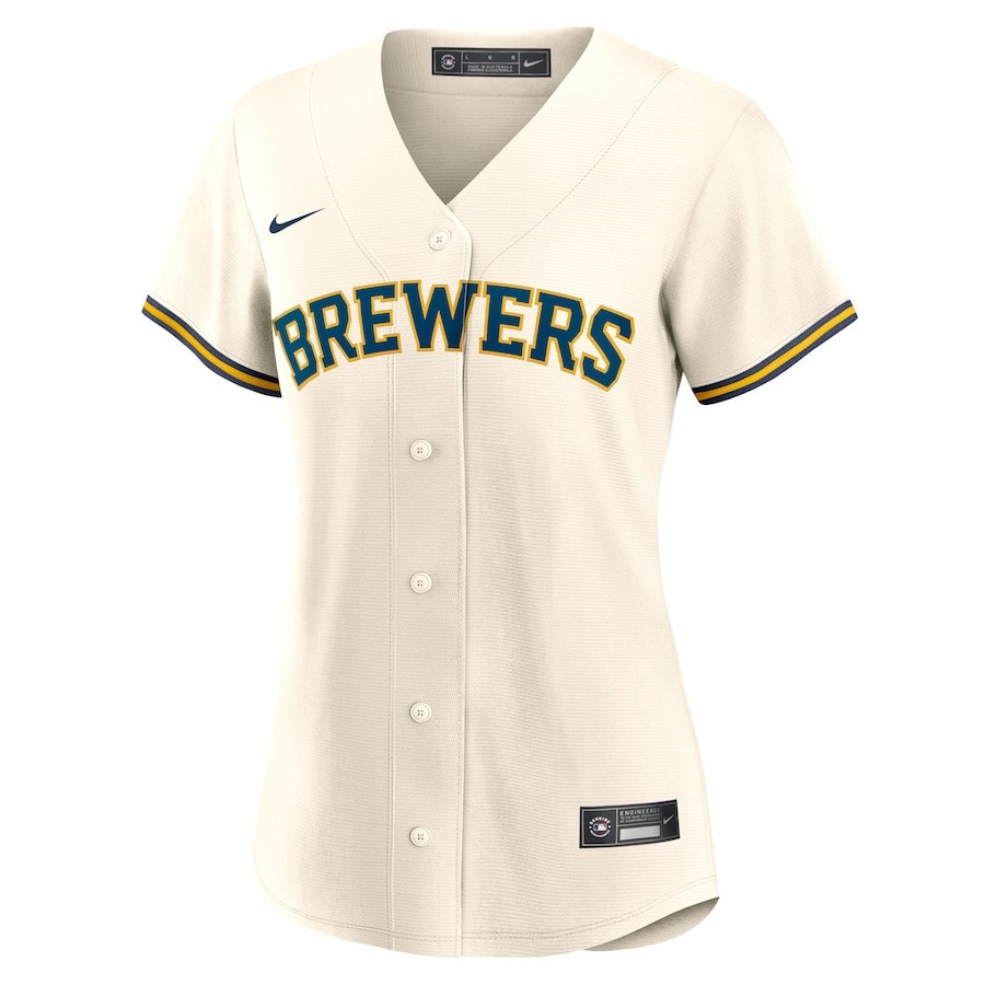 Alternative view of Milwaukee Brewers Women's Home Blank Baseball Jersey - Cream 