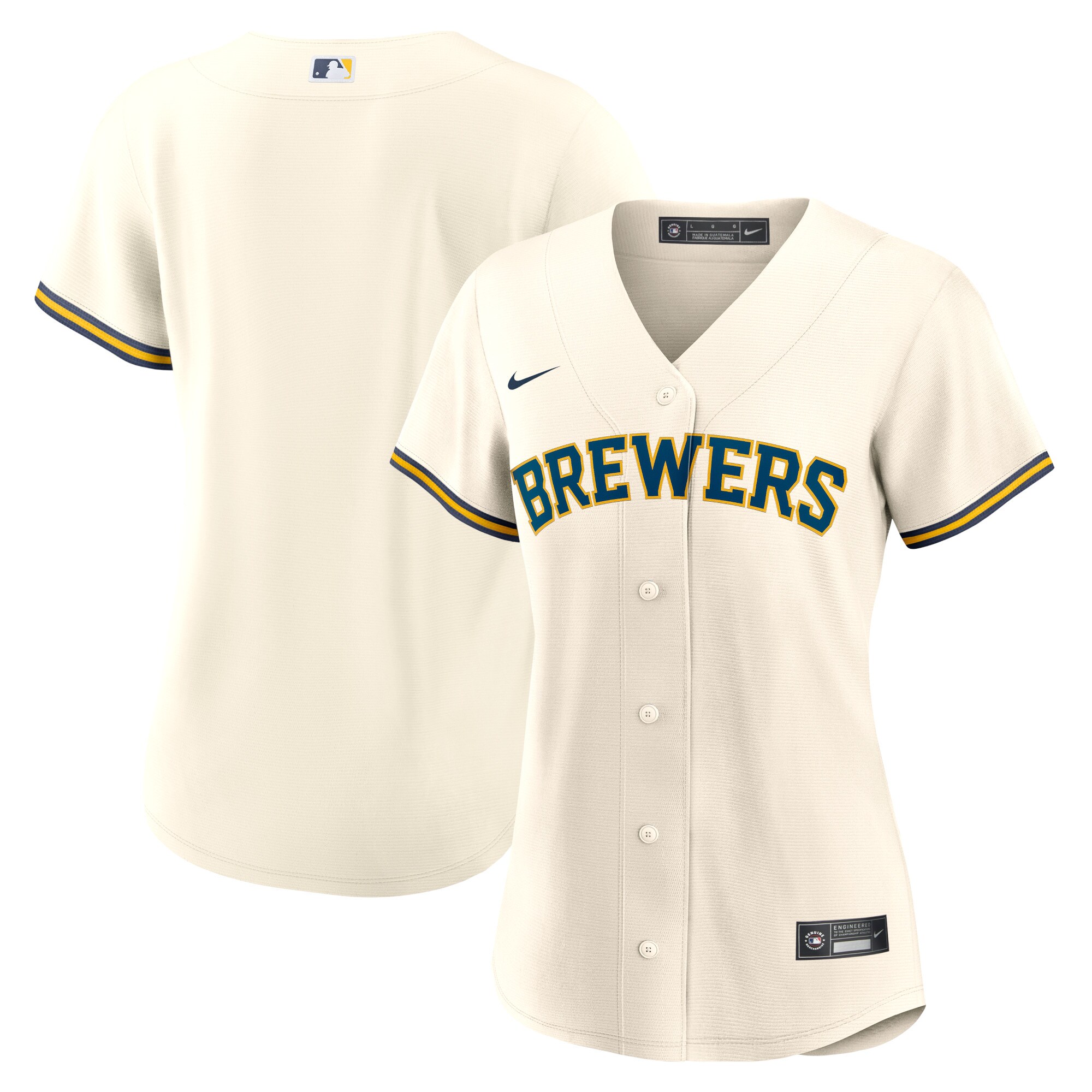 Alternative view of Milwaukee Brewers Women's Home Blank Replica Baseball Jersey - Cream
