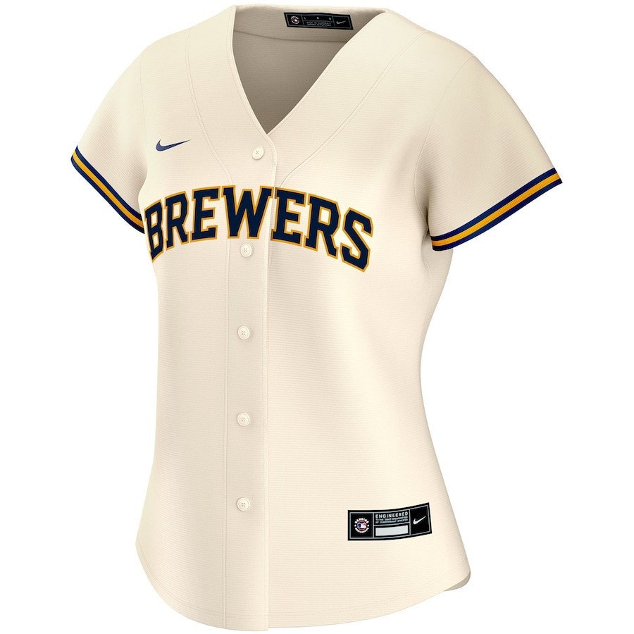 Alternative view of Milwaukee Brewers Women's Home Custom Baseball Jersey - Cream 