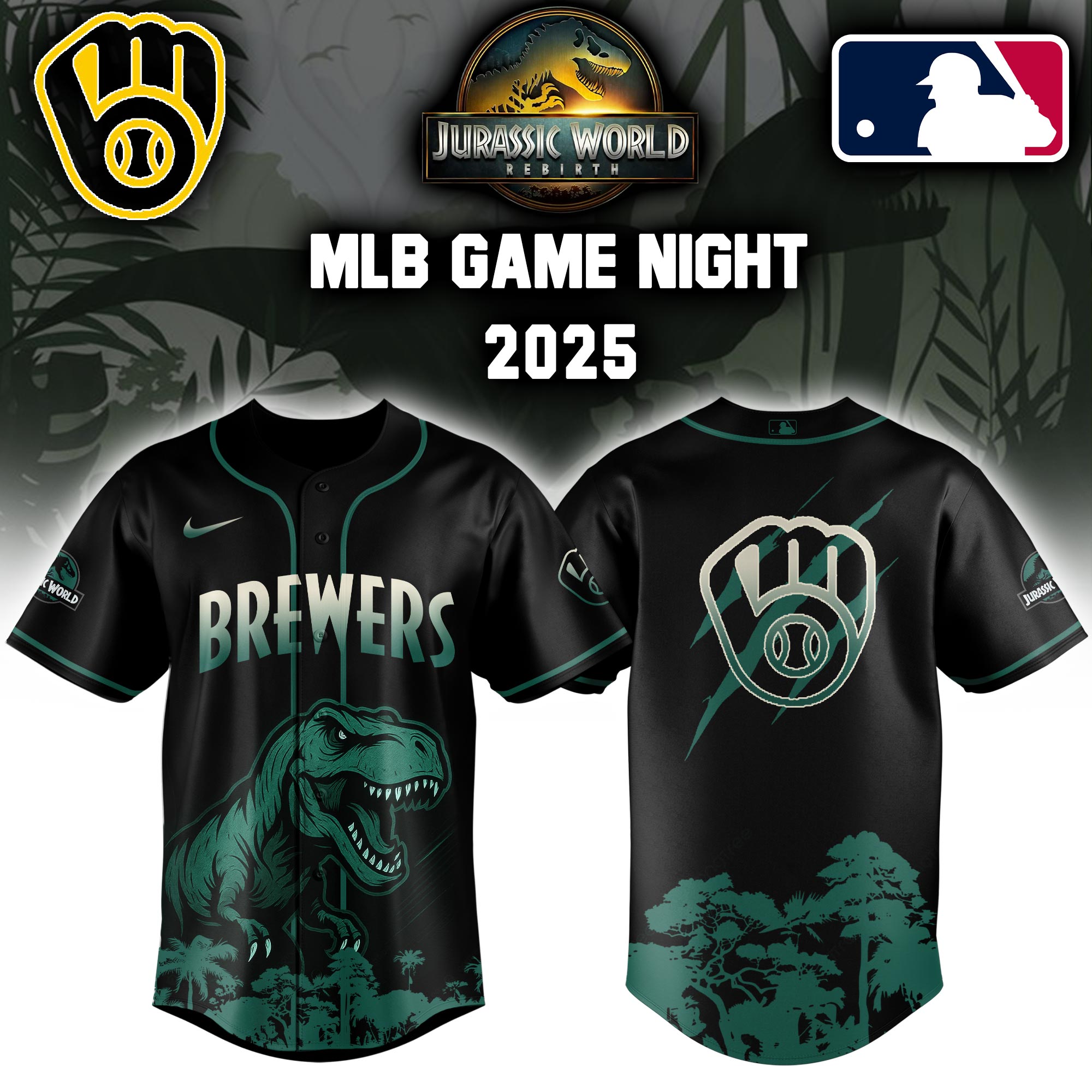 Milwaukee Brewers X Mlb Jurassic World Custom Baseball Jersey