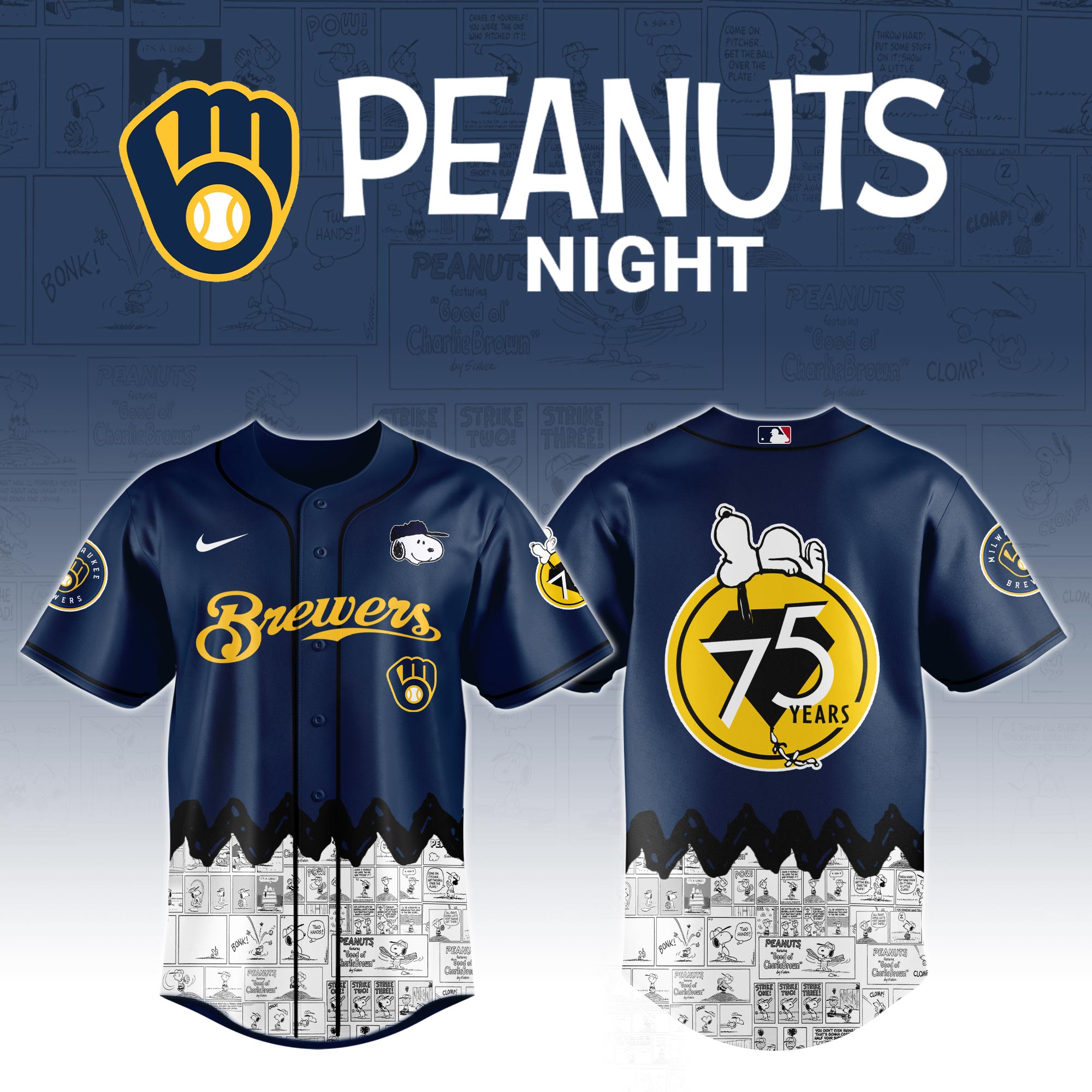 Milwaukee Brewers X Peanuts Night Custom Baseball Jersey 2025