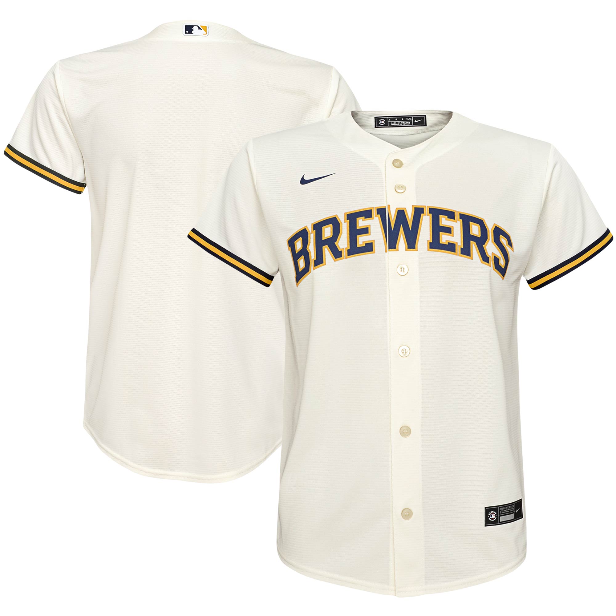 Milwaukee Brewers Youth Home Replica Team Baseball Jersey – Cream