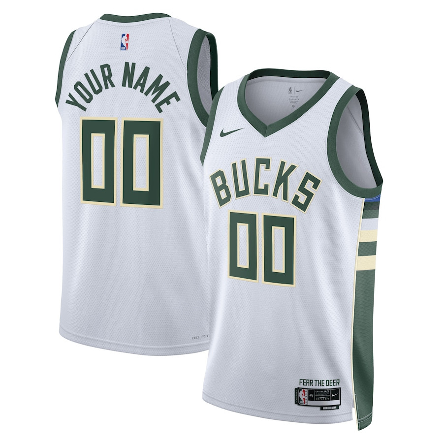 Milwaukee Bucks 2023/24 Association Swingman Custom Men Basketball Jersey - White - JS640 