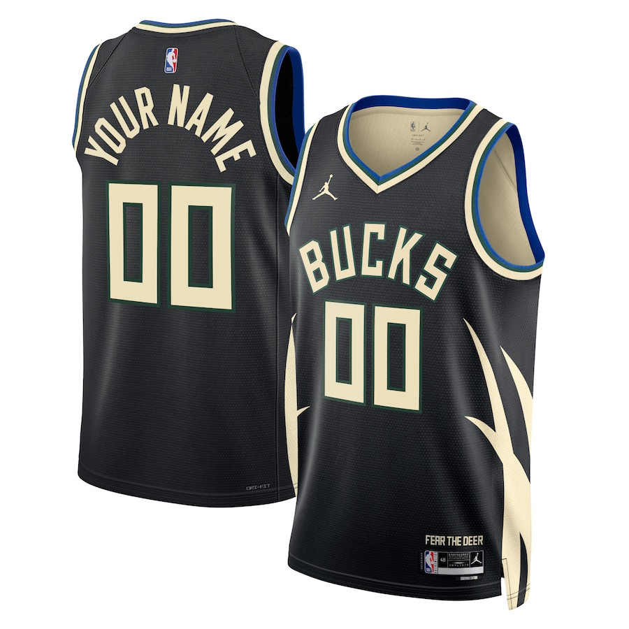 Milwaukee Bucks 2023/24 Statement Swingman Custom Men Basketball Jersey - Black - JS365 
