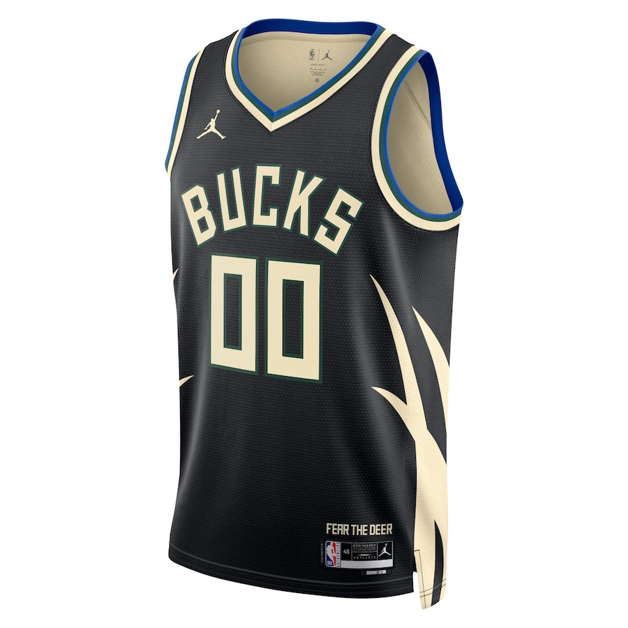 Alternative view of Milwaukee Bucks 2023/24 Statement Swingman Custom Men Basketball Jersey - Black - JS365 