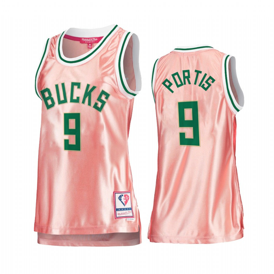 Milwaukee Bucks Bobby Portis 9 Rose Gold Pink 75th Anniversary Women's Basketball Jersey - JS266 