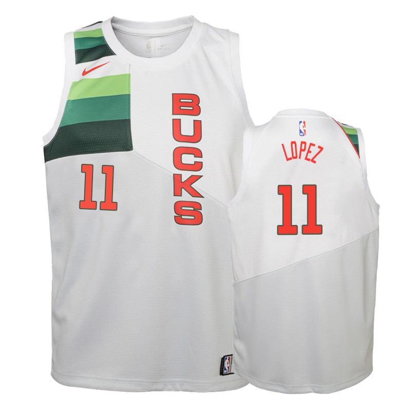 Milwaukee Bucks Brook Lopez #11 White 2018-19 Earned Basketball Jersey -youth