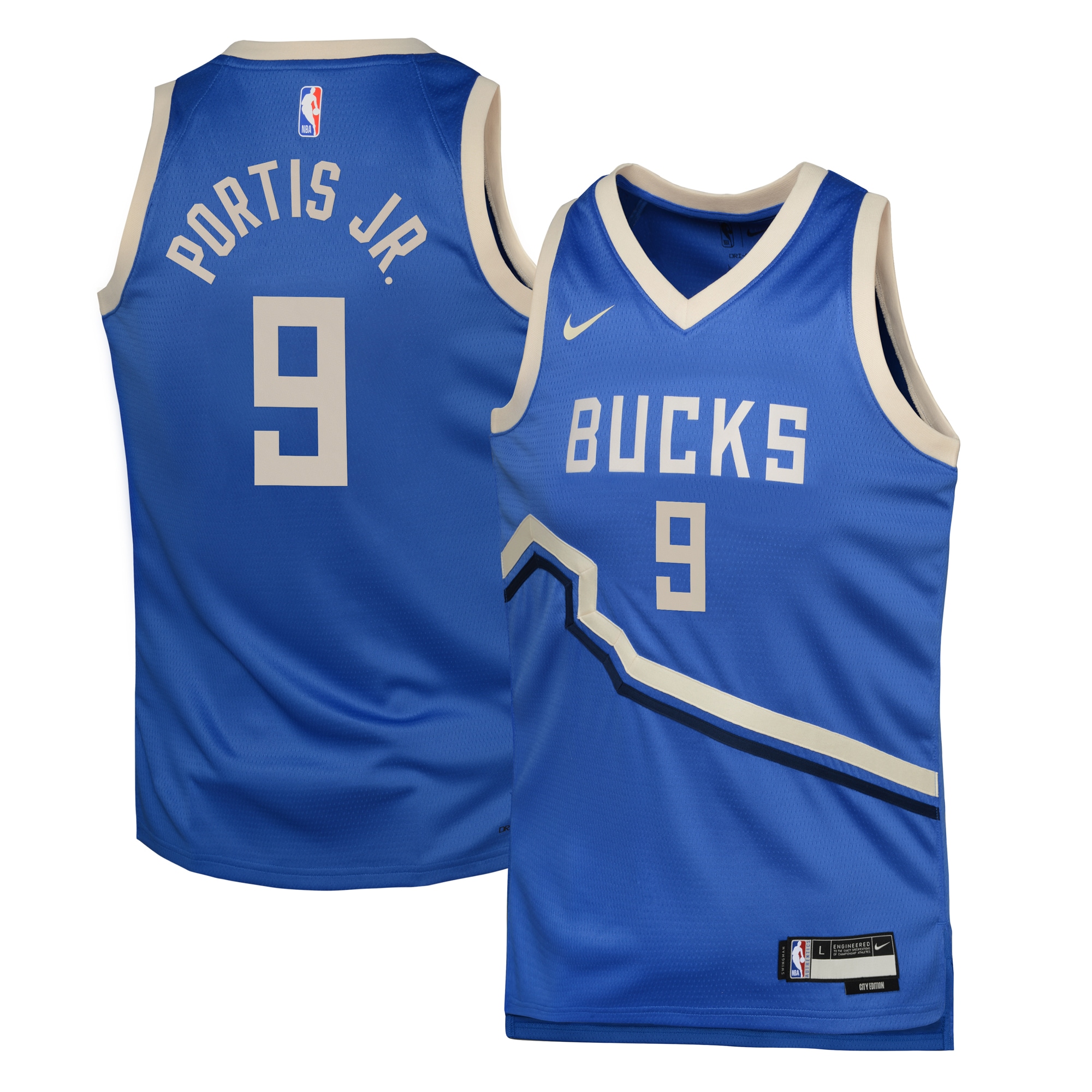 Milwaukee Bucks City Edition Swingman Basketball Jersey 2024 - Royal - Bobby Portis Jr. - Youth - JS679 