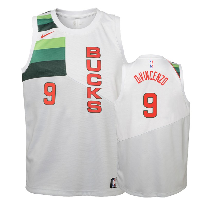 Milwaukee Bucks Donte Divincenzo #9 White 2018-19 Earned Basketball Jersey -youth