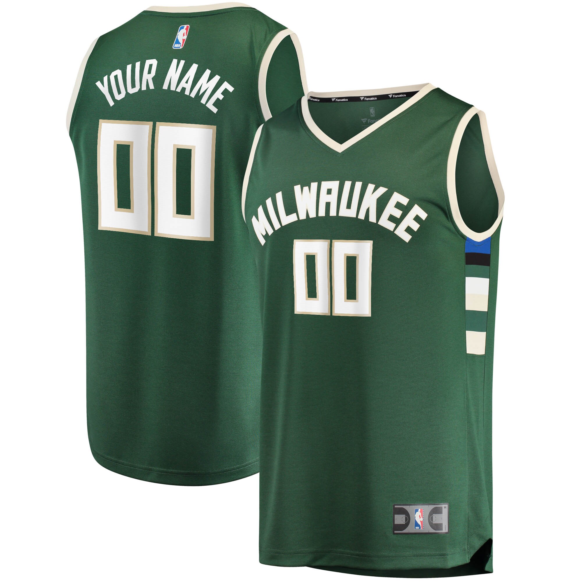 Milwaukee Bucks Fanatics Youth Fast Break Custom Replica Basketball Jersey Hunter Green - Icon Edition