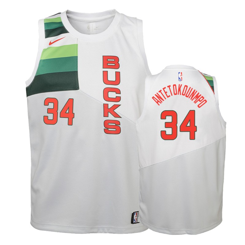 Milwaukee Bucks Giannis Antetokounmpo #34 White 2018-19 Earned Basketball Jersey -youth
