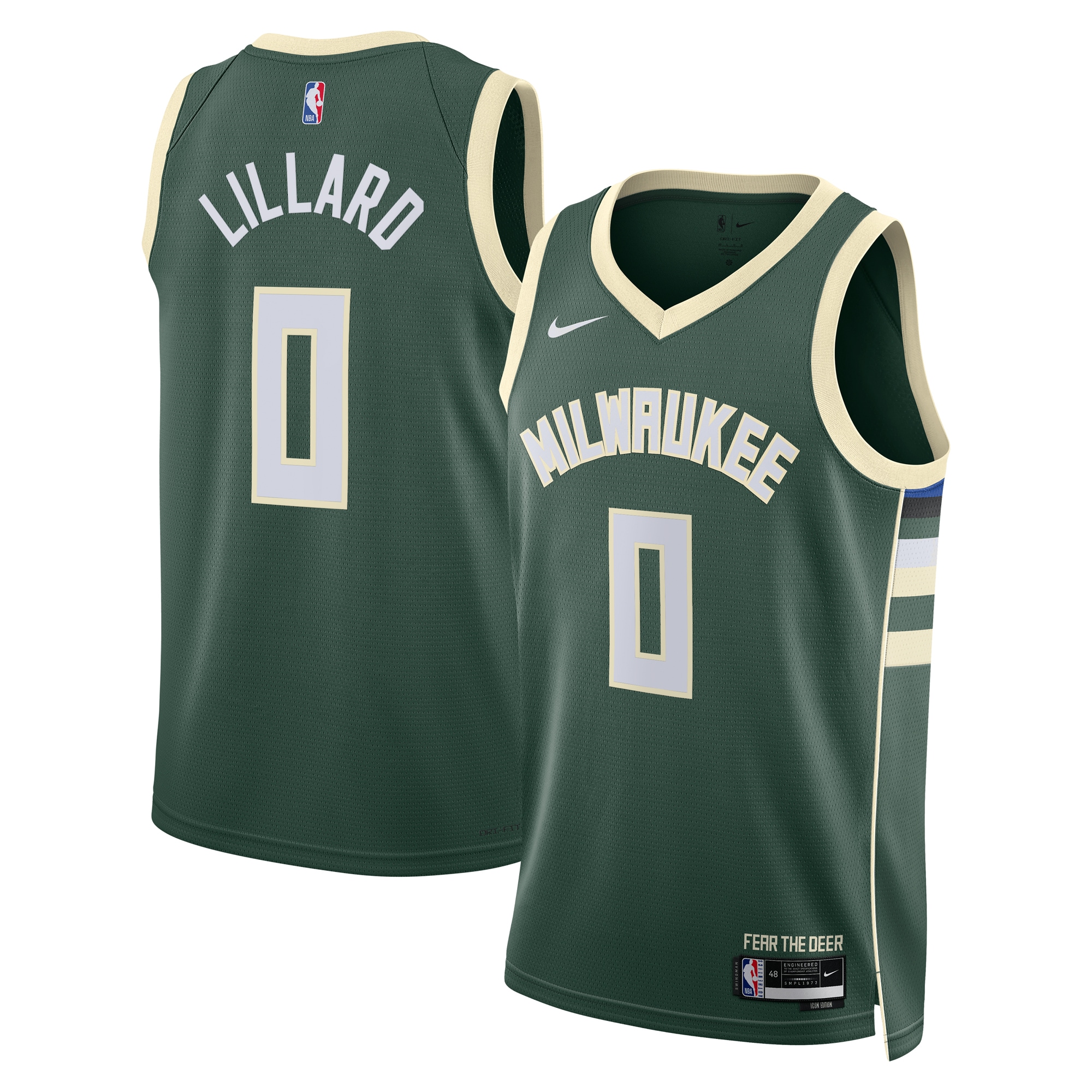 Milwaukee Bucks Icon Edition Swingman Basketball Jersey - Hunter Green - Damian Lillard - Unisex - JS442 