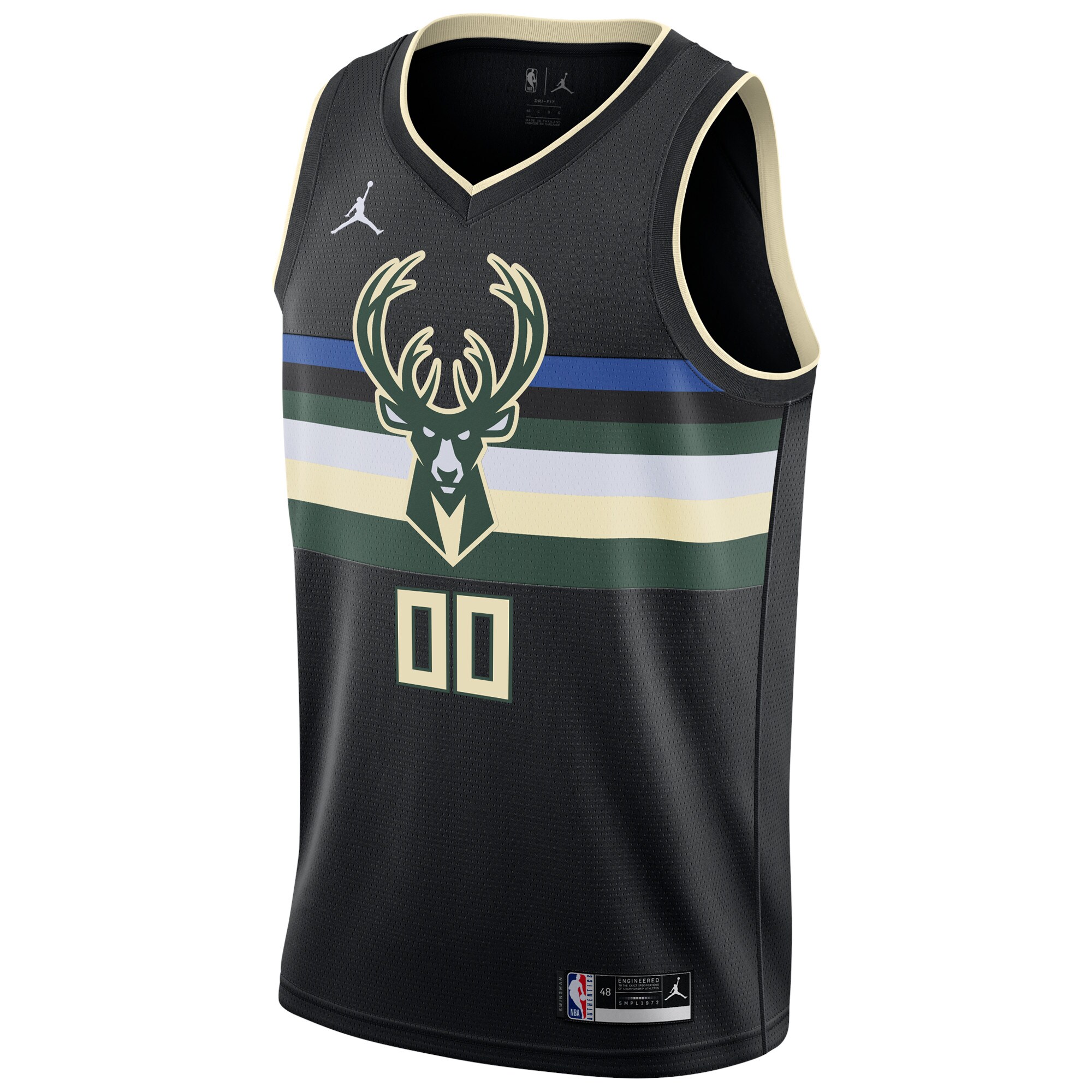 Alternative view of Milwaukee Bucks Jordan Brand Swingman Custom Basketball Jersey - Statement Edition - Black