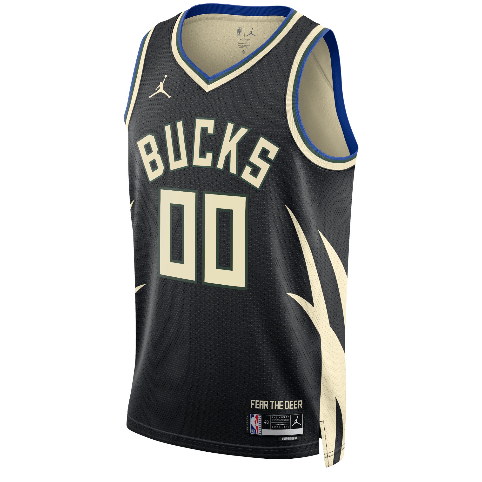Alternative view of Milwaukee Bucks Jordan Brand Unisex 2022/23 Swingman Custom Basketball Jersey - Statement Edition - Black
