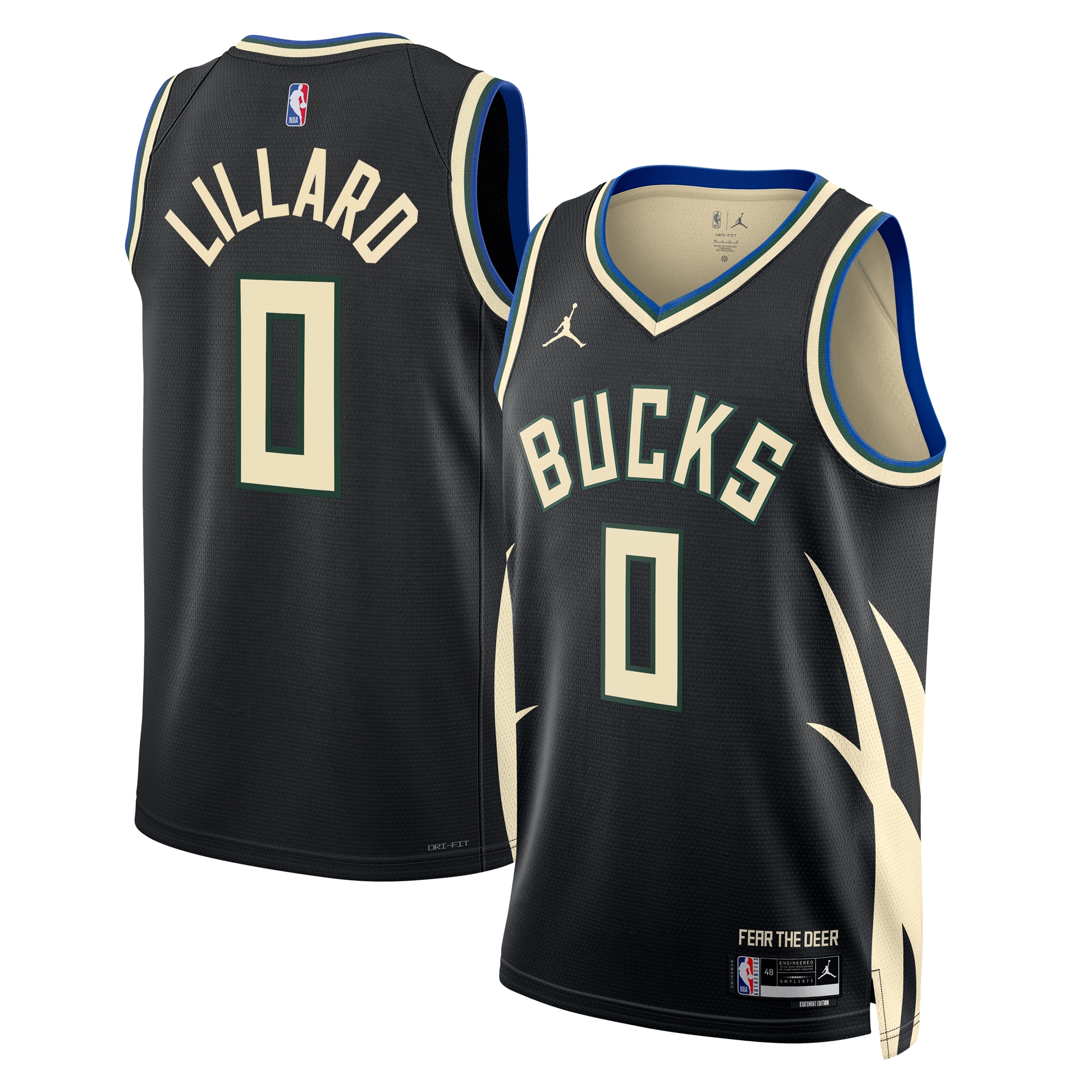 Milwaukee Bucks Jordan Statement Swingman Basketball Jersey - Black - Damian Lillard - Unisex - JS503 
