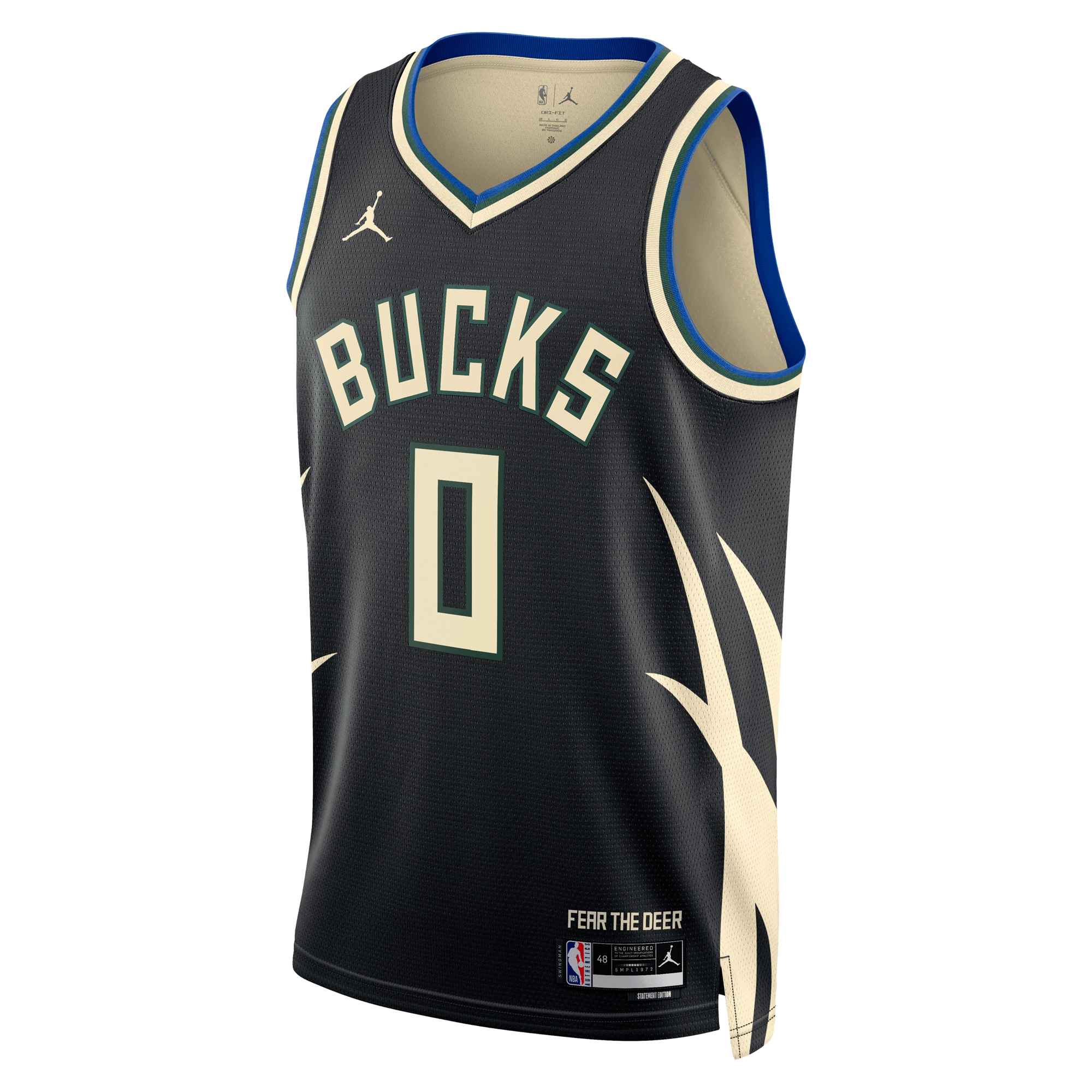 Alternative view of Milwaukee Bucks Jordan Statement Swingman Basketball Jersey - Black - Damian Lillard - Unisex - JS503 