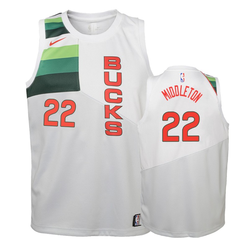 Milwaukee Bucks Khris Middleton #22 White 2018-19 Earned Basketball Jersey -youth