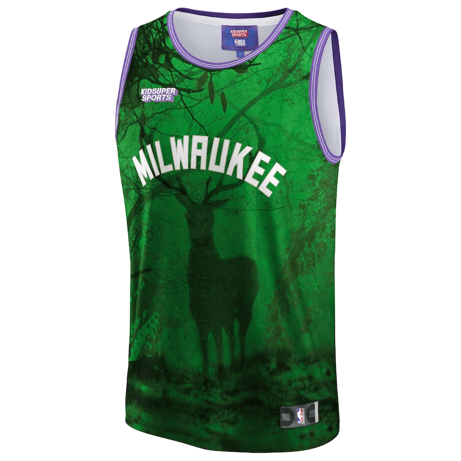 Alternative view of Milwaukee Bucks NBA & KidSuper Studios Unisex Hometown Basketball Jersey - Green - JS744 